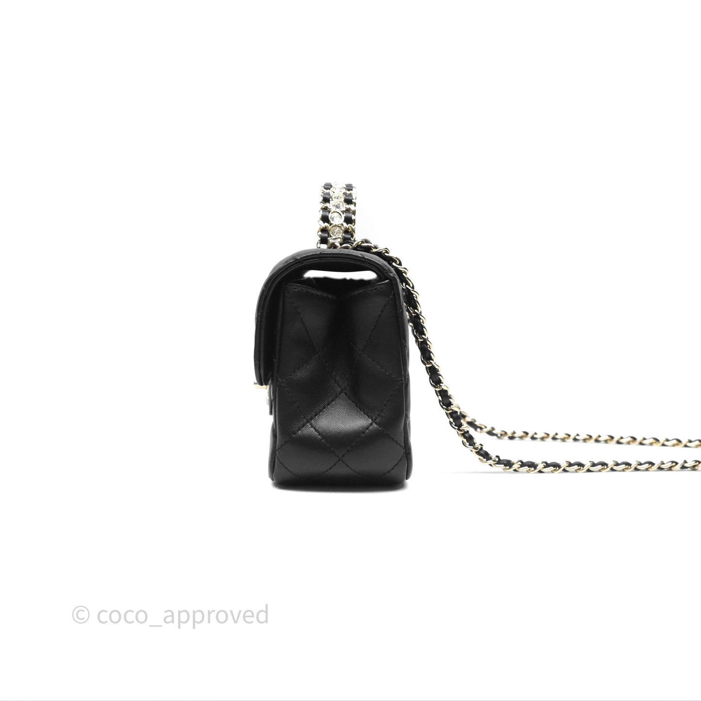 Chanel Crystals Top Handle Mini Rectangular Flap Bag Black Lambskin Gold Hardware