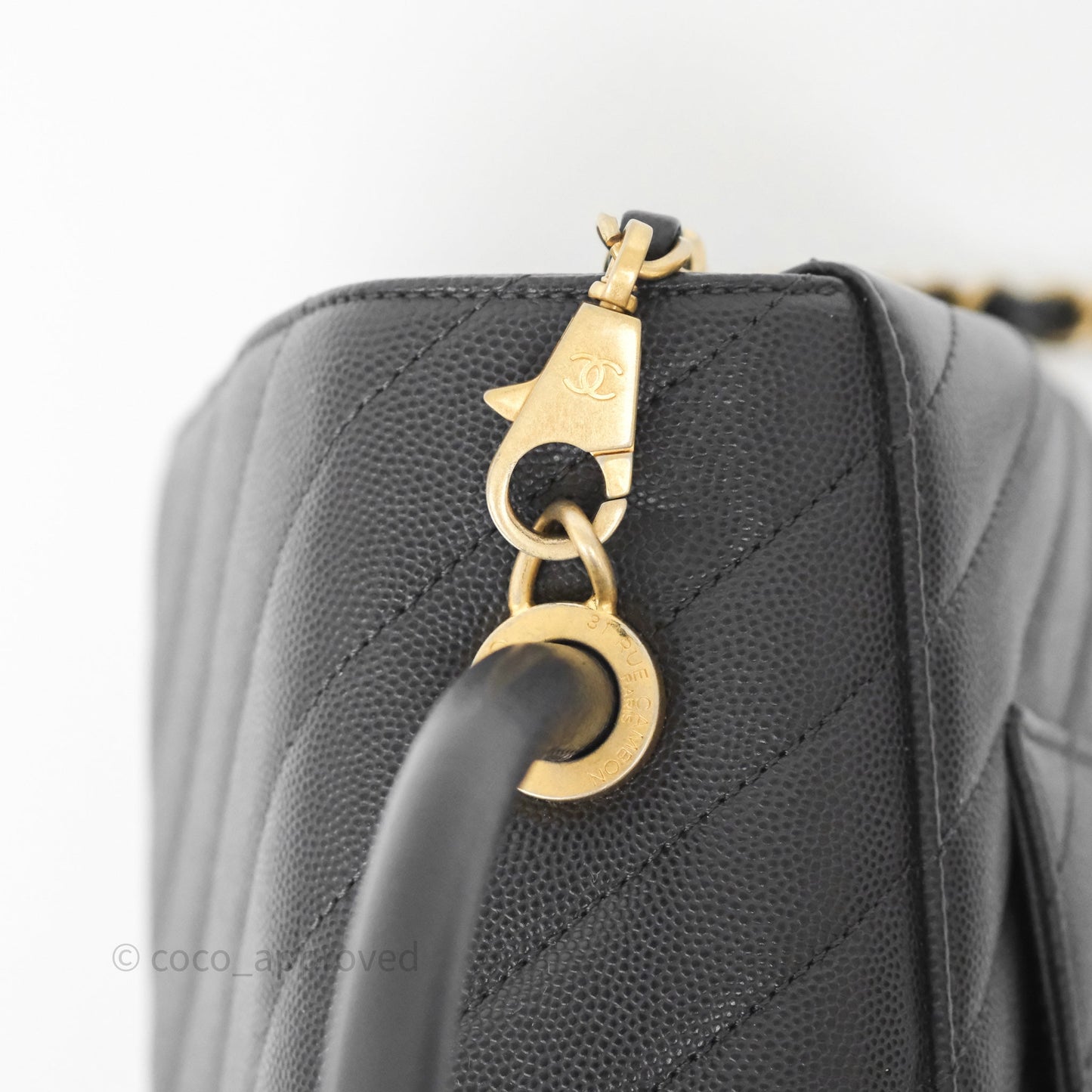 Chanel Medium Coco Handle Chevron Dark Grey Caviar Aged Gold Hardware