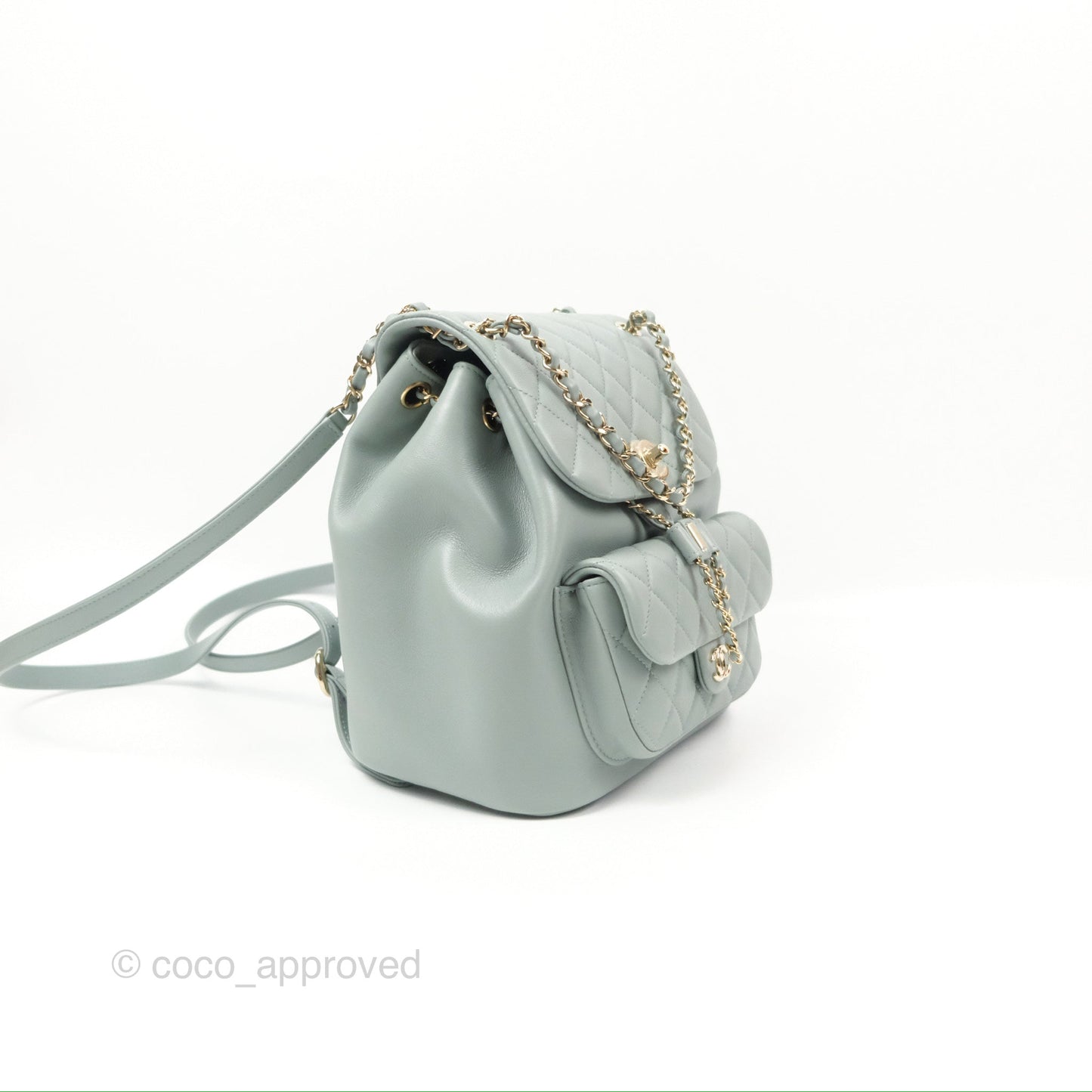 Chanel Quilted Large Duma Drawstring Backpack Tiffany Green Lambskin 23C