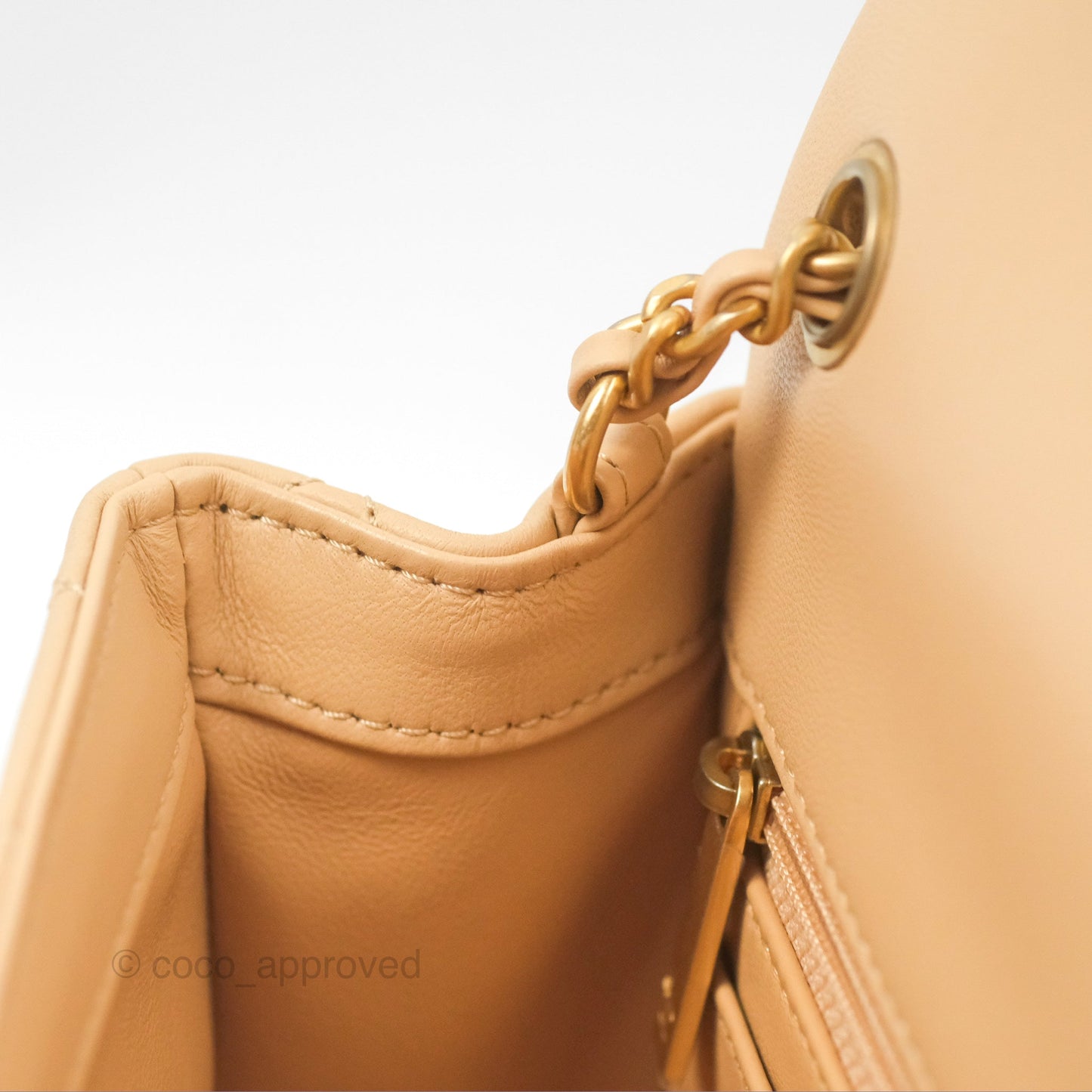 Chanel Mini Rectangular Pearl Crush Beige Lambskin Aged Gold Hardware