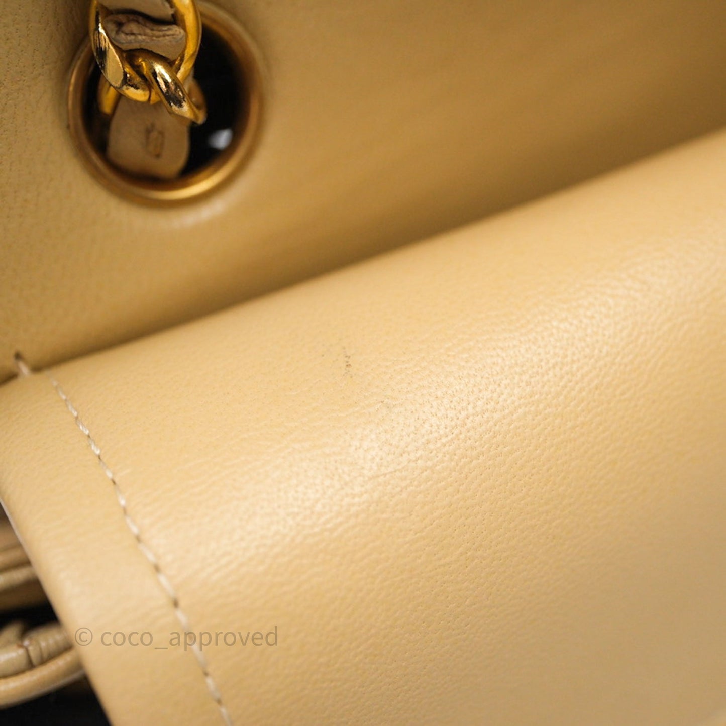 Chanel Vintage Small Classic Flap Beige Lambskin 24K Gold Hardware