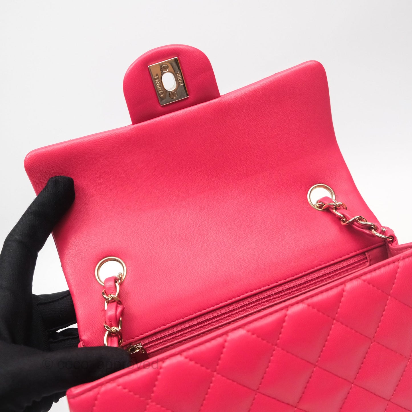 Chanel Quilted Mini Rectangular Flap Berry Red Lambskin Gold Hardware