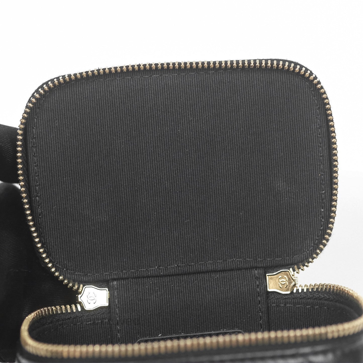 Chanel Mini Top Handle Vanity With Chain Black Lambskin Gold Hardware
