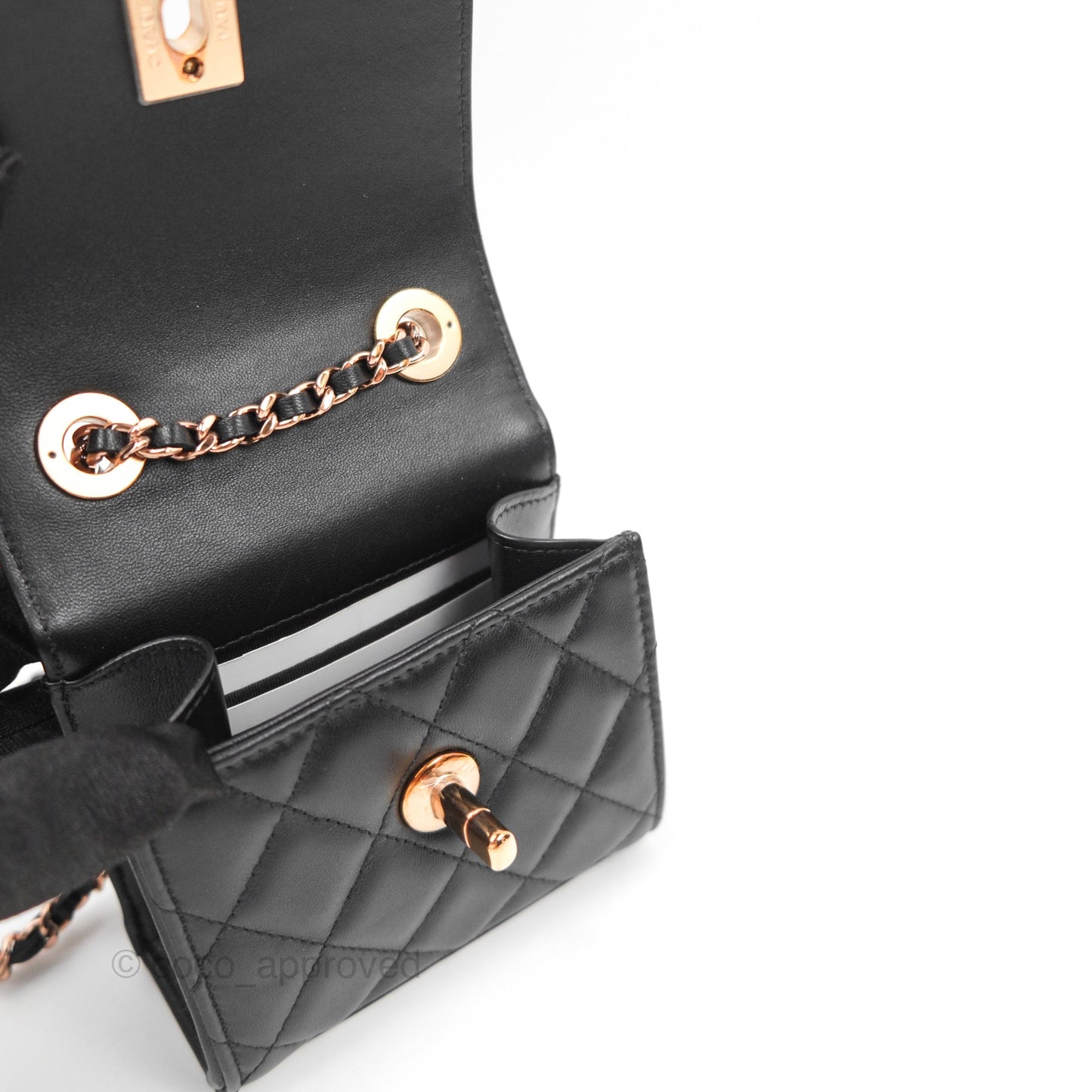 Chanel Mini Quilted Trendy CC Clutch With Chain Black Lambskin Rose Gold Hardware