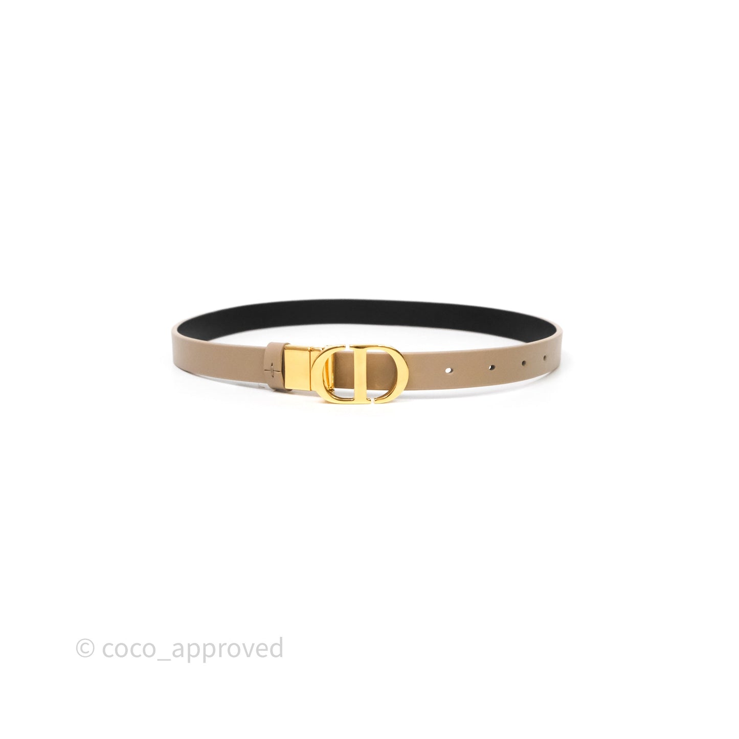 Dior 30 Montaigne Reversible Belt Hazelnut/Black Calfskin Gold Hardware Size 70