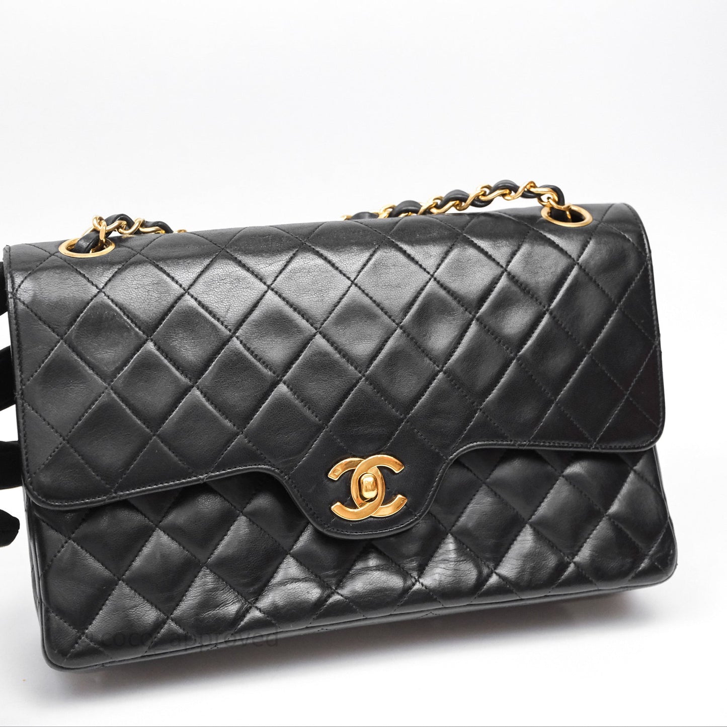 Chanel Classic Vintage Double Flap M/L Black Lambskin Gold Hardware