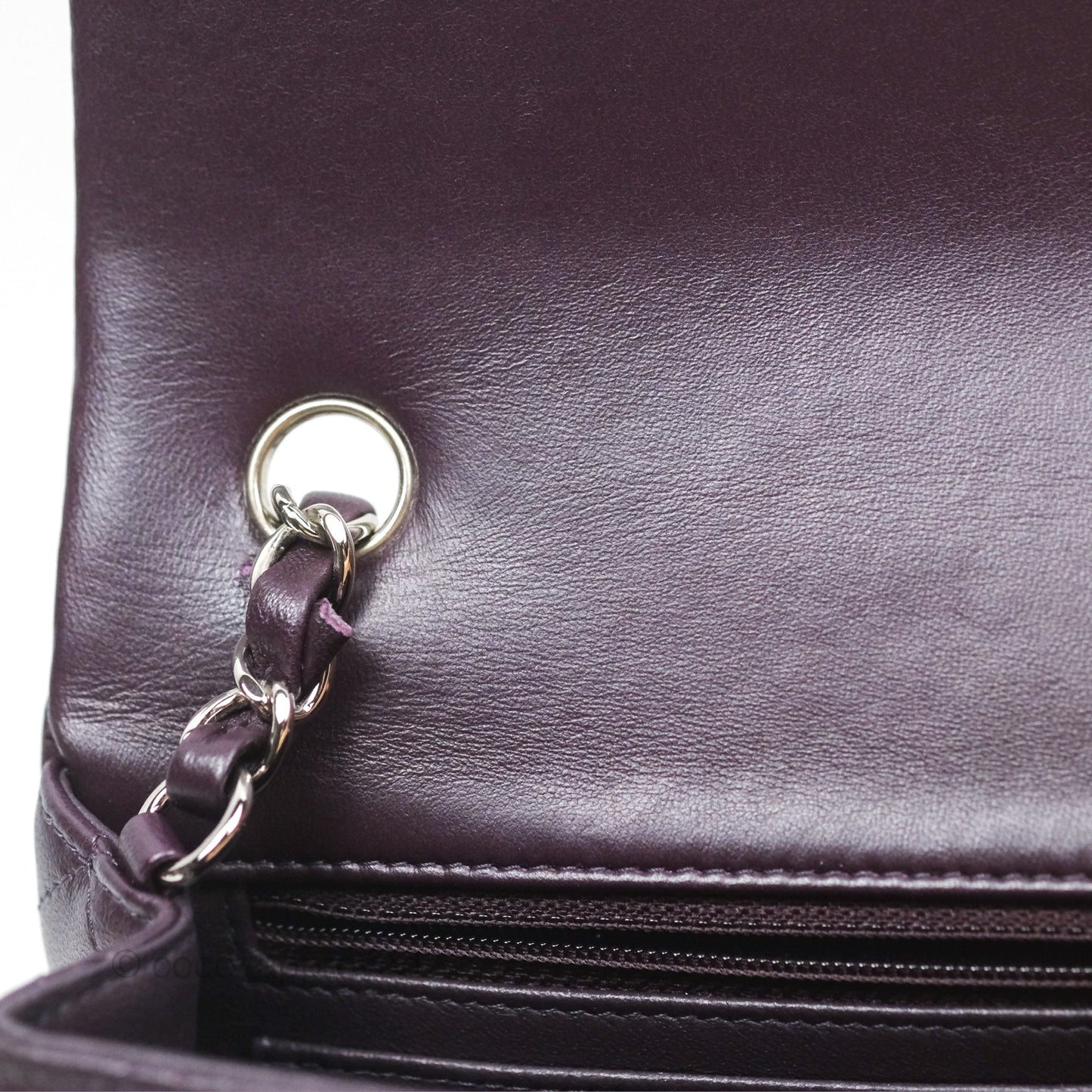 Chanel Mini Rectangular Quilted Dark Purple Lambskin Silver Hardware