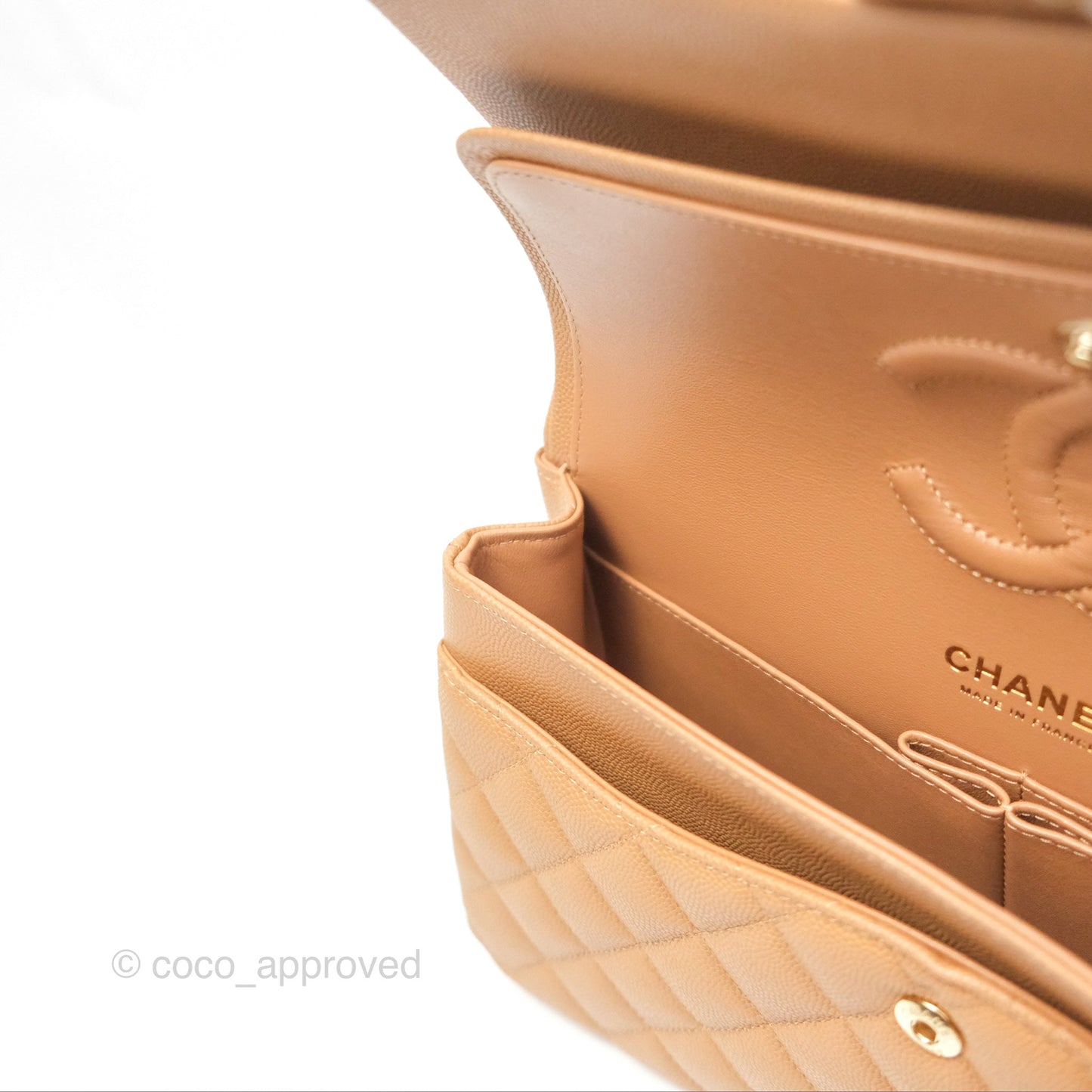 Chanel Classic M/L Medium Flap Quilted Beige Caviar Gold Hardware 23P