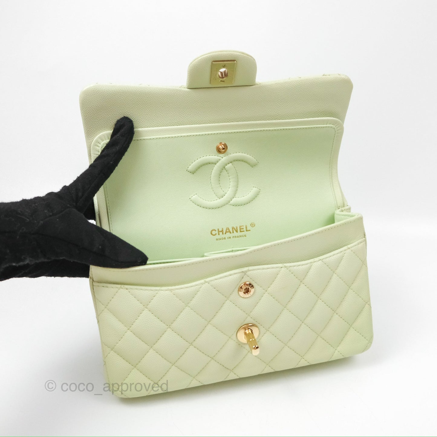 Chanel Small Quilted Classic Flap Mint Green Caviar Gold Hardware 22C