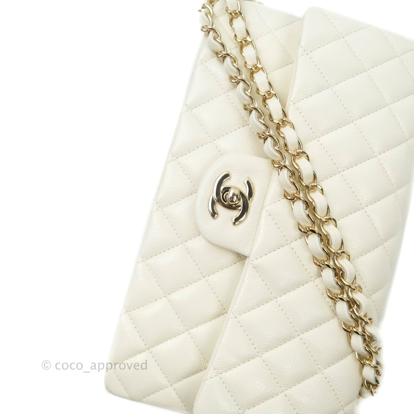 Chanel Classic M/L Medium Double Flap Ivory White Caviar Gold Hardware