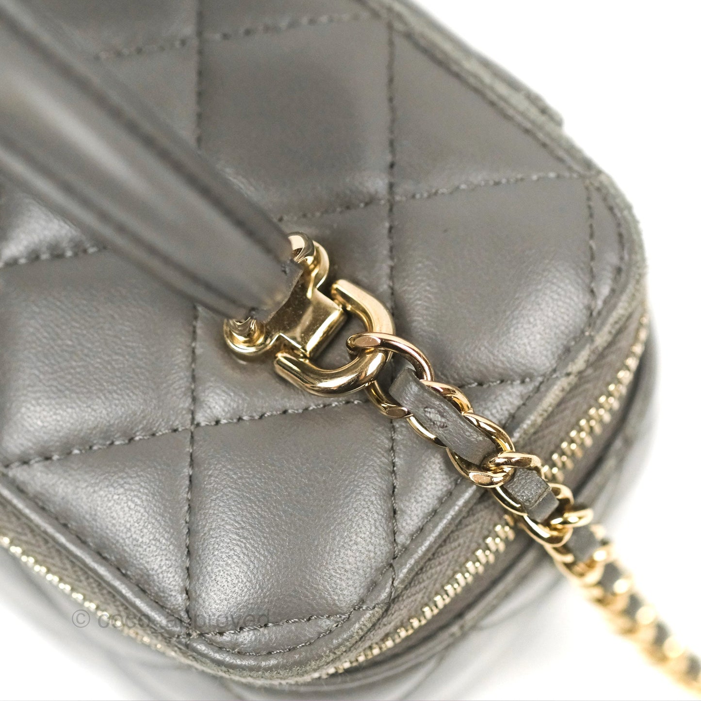 Chanel Vanity Rectangular Top Handle Dark Grey Lambskin Gold Hardware
