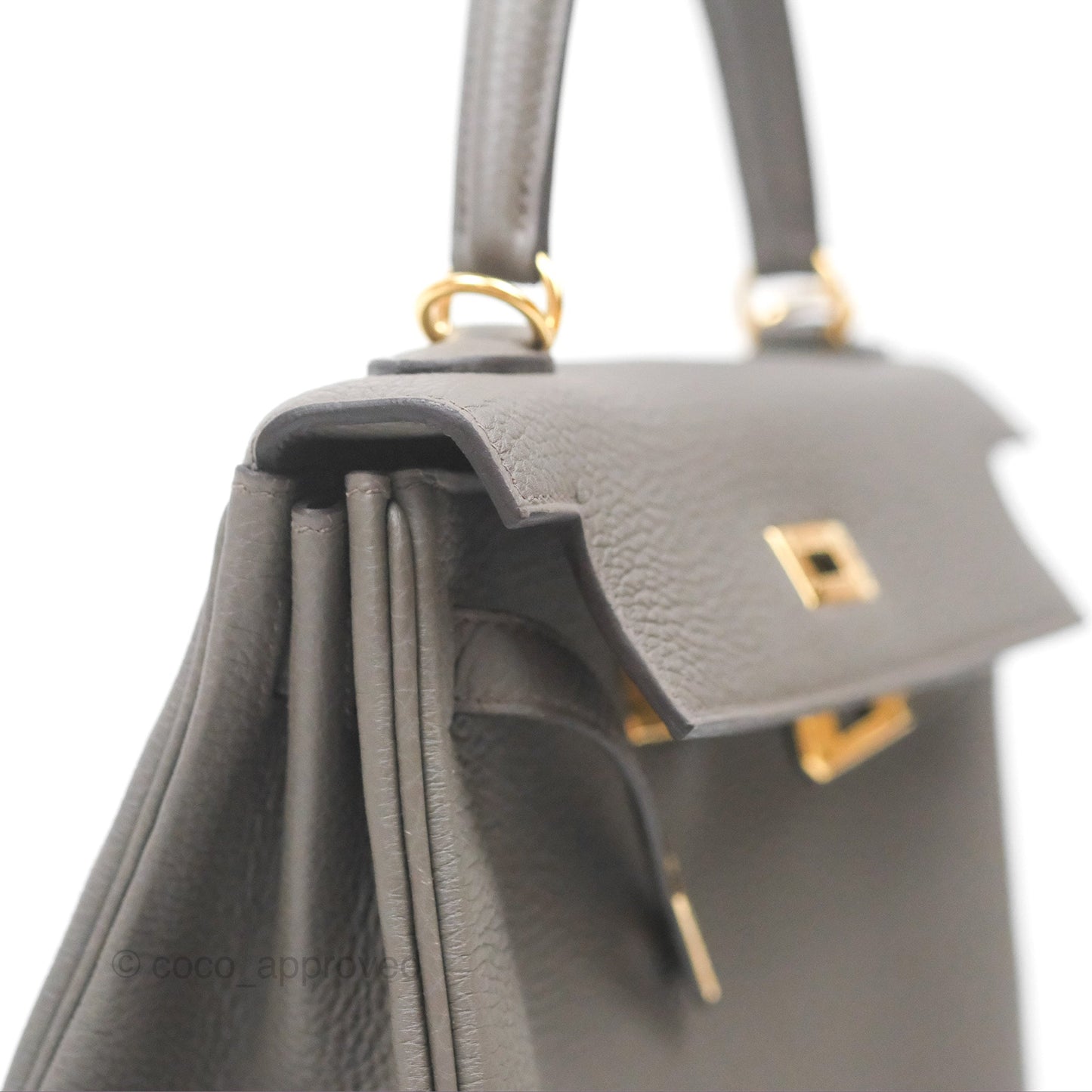Hermès Kelly 25 Retourne Gris Etain 8F Togo Gold Hardware