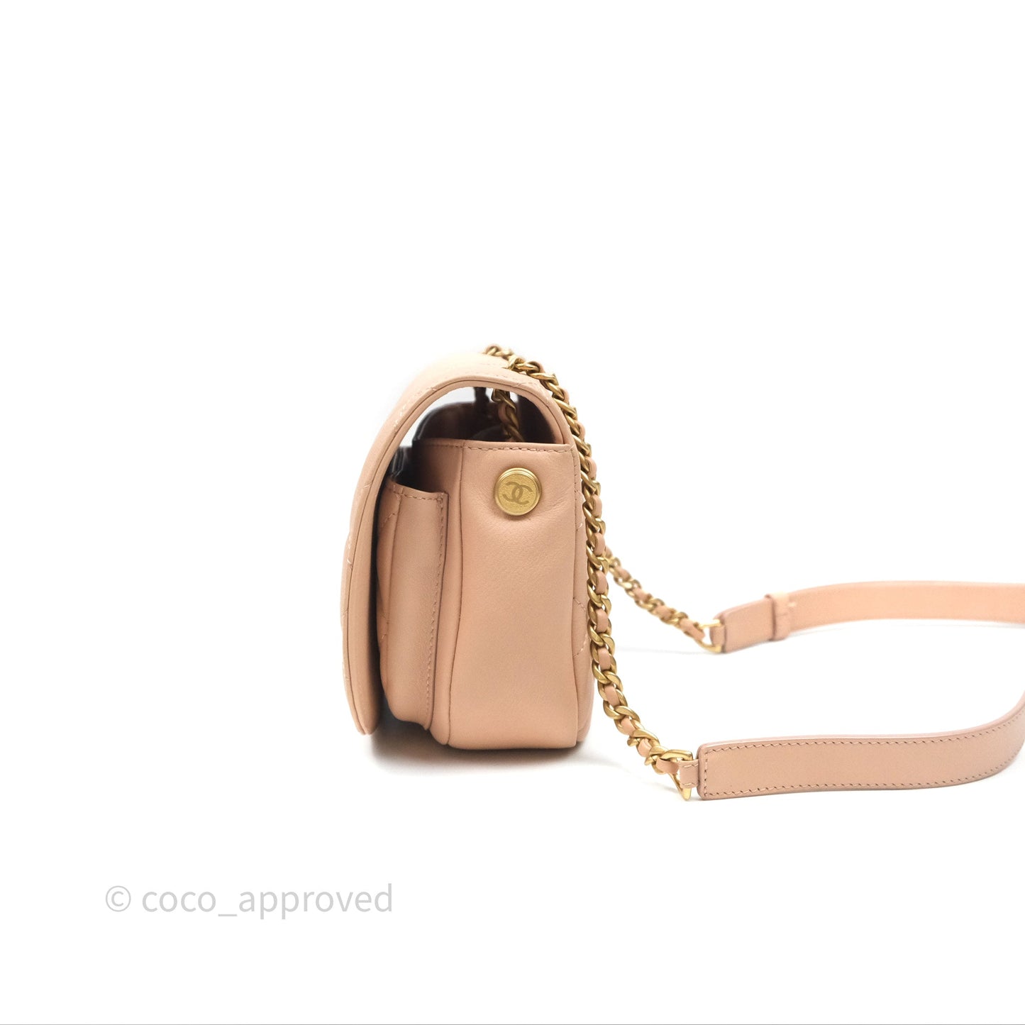 Chanel Messenger Bag Beige Pink Calfskin Aged Gold Hardware