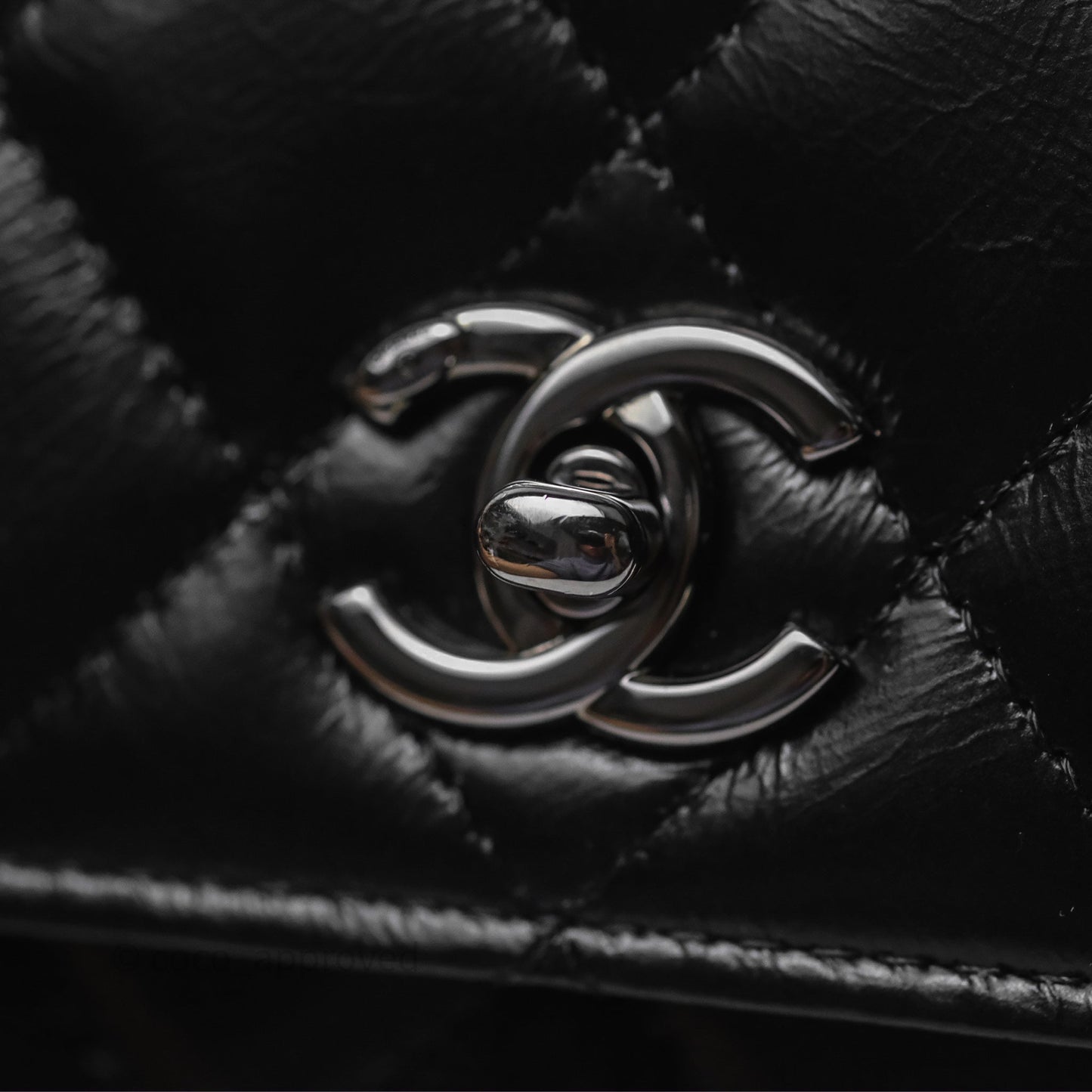 Chanel Mini Crystal Top Handle Wallet On Chain WOC Black Calfskin Gun Metal Hardware 23K
