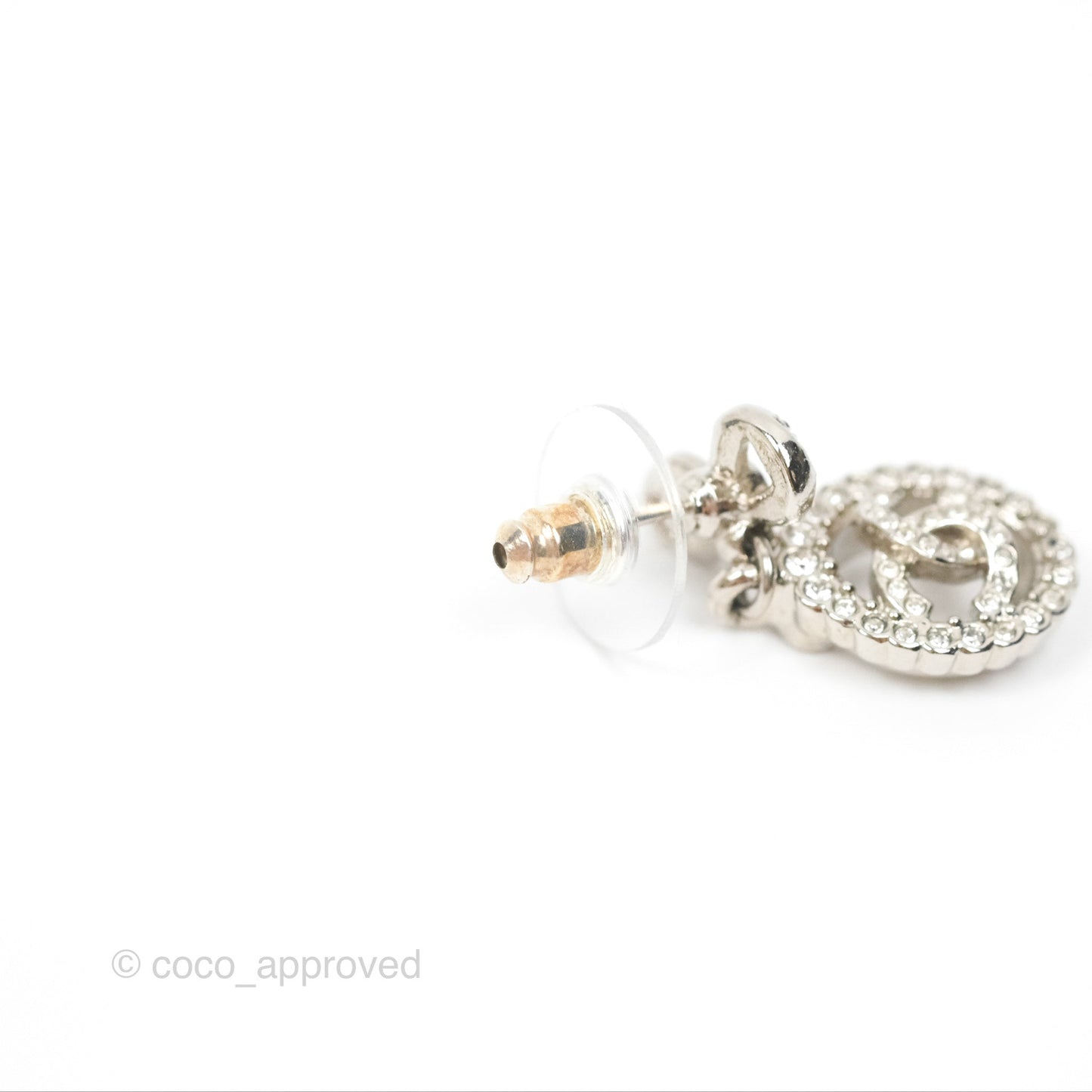 Chanel Crystal CC Bow Knot Drop Earrings Silver Tone 22B