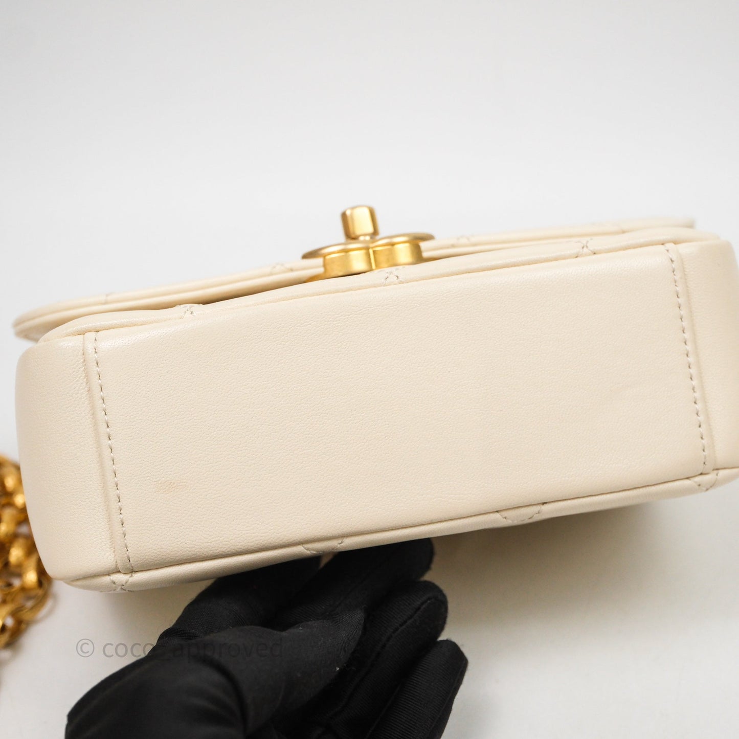 Chanel Flap with Coin Charm Ivory White Lambskin Aged Gold Hardware