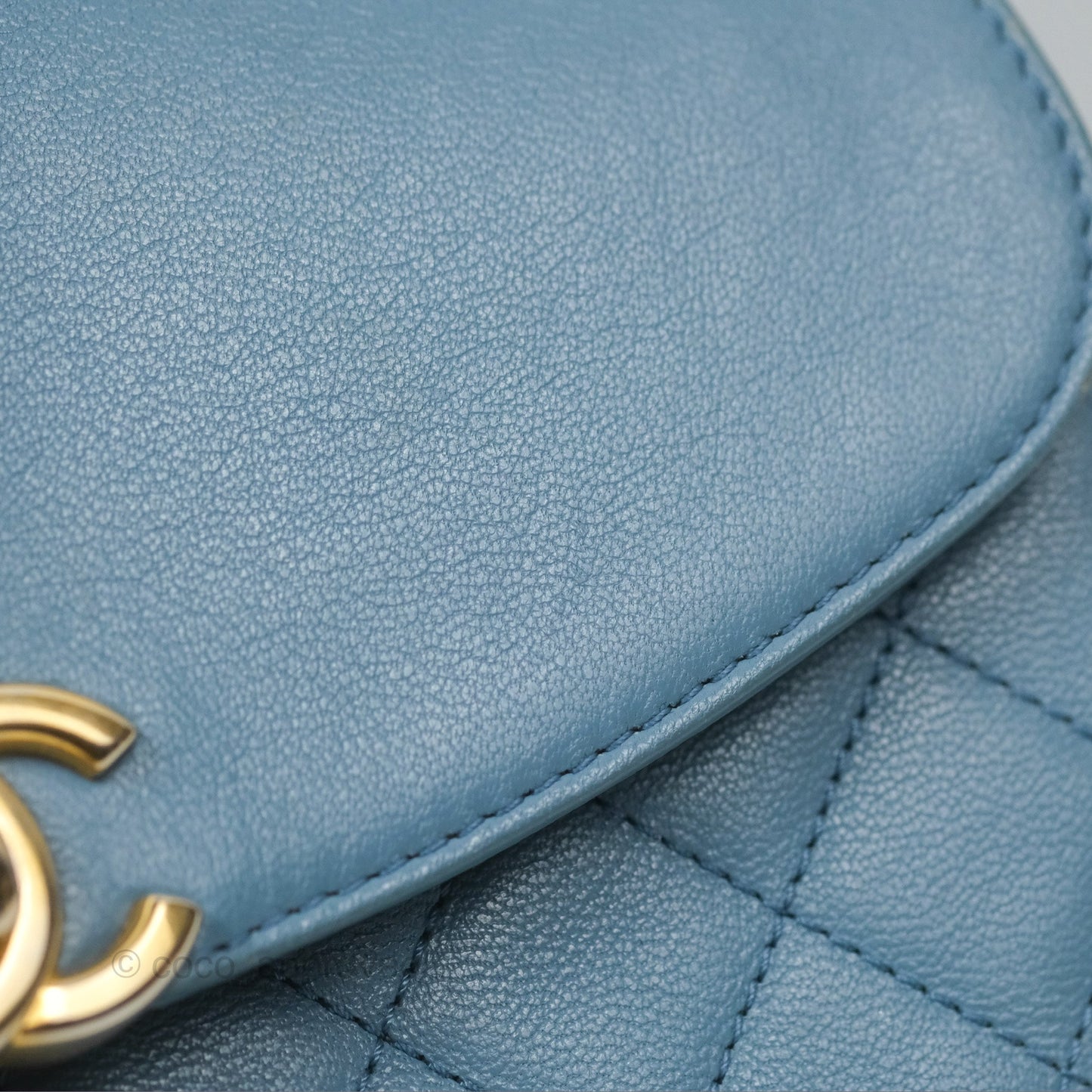 Chanel Curved Flap Bag Blue Lambskin Aged Gold Hardware