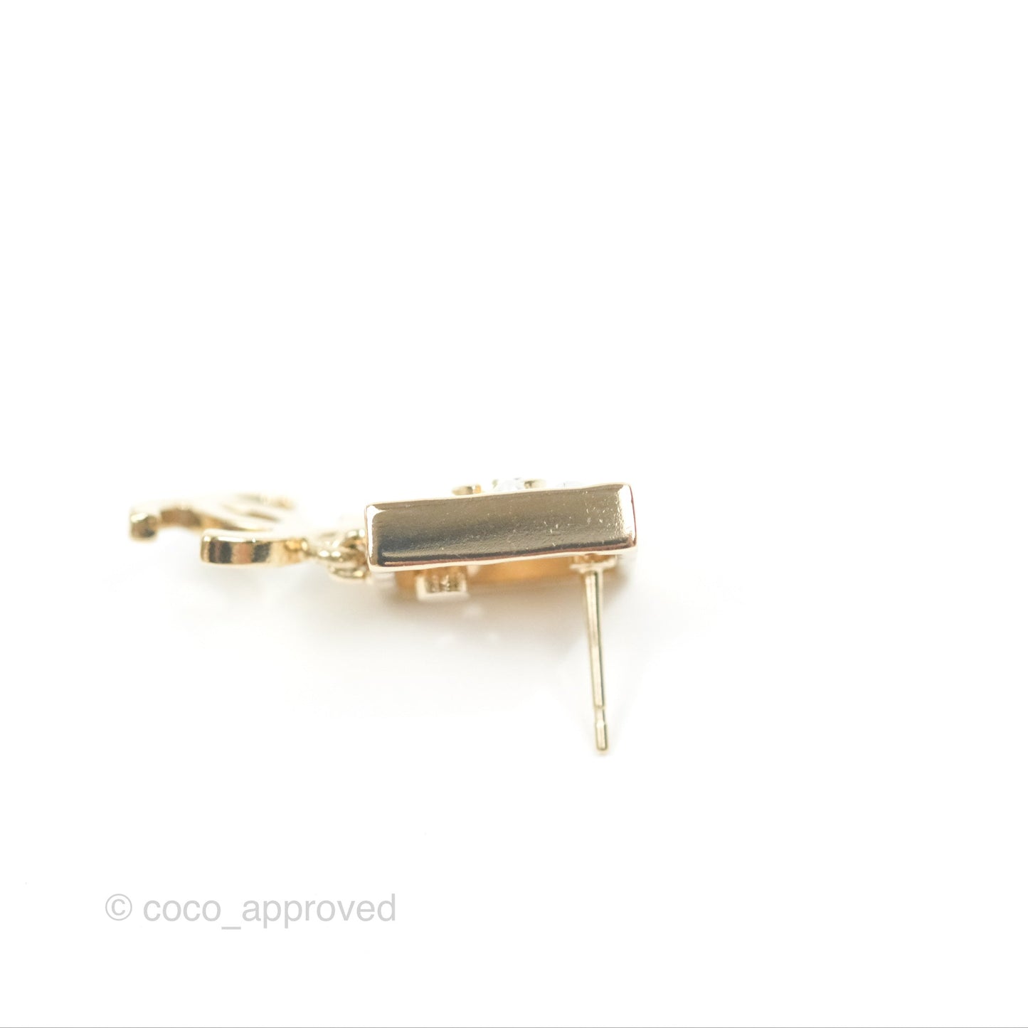 Chanel Square Crystal Pearl CC Drop Earrings Gold Tone 22C