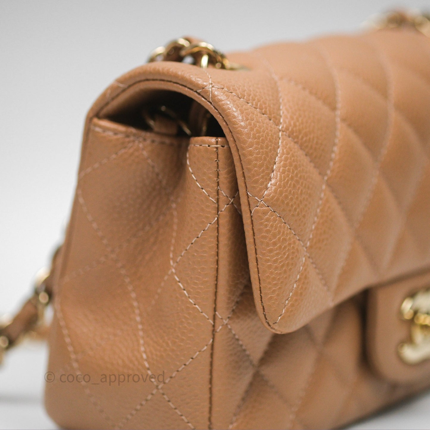 Chanel Mini Rectangular Quilted Dark Beige Caviar Gold Hardware