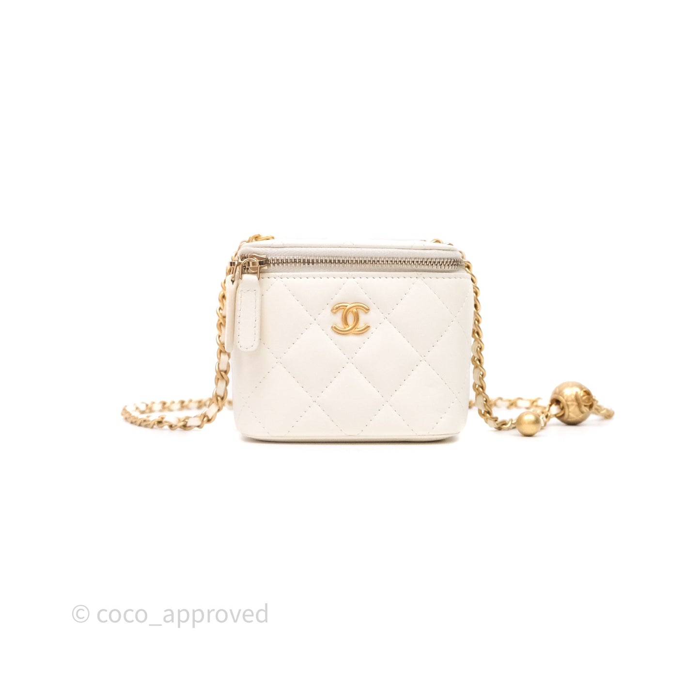 Chanel Quilted Pearl Crush Mini Vanity With Chain Ivory White Lambskin Aged Gold Hardware