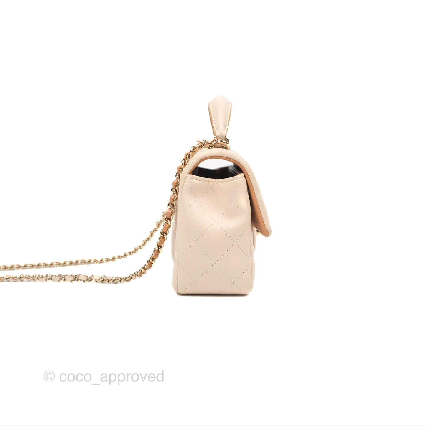 Chanel Top Handle Mini Rectangular Flap Bag Ecru/Beige Lambskin Gold Hardware 23P