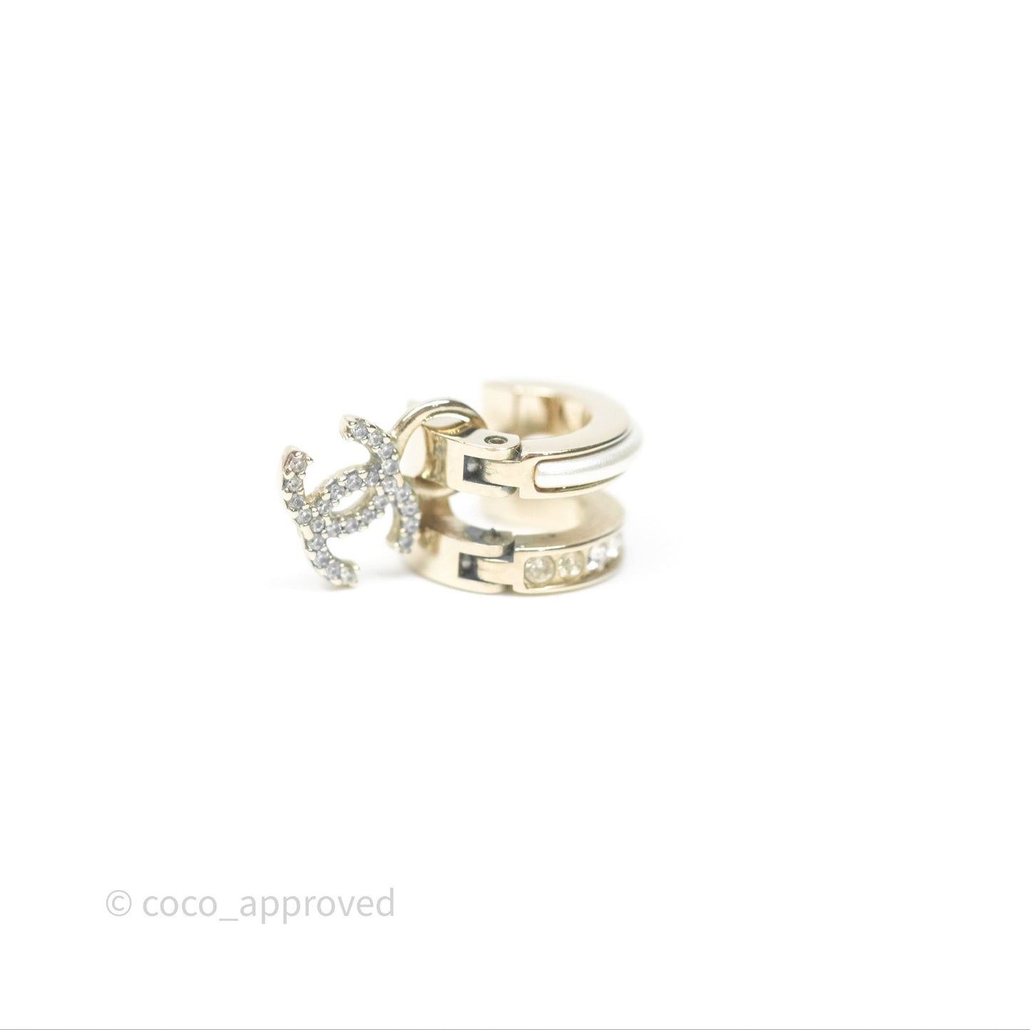 Chanel Crystal CC Pearl Hoop Earrings Gold Tone 21B