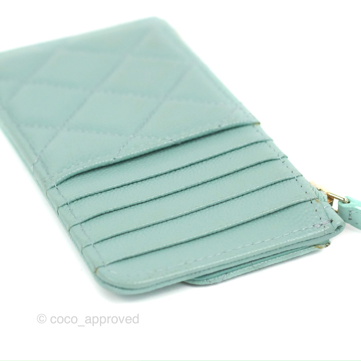 Chanel Quilted Zip Flap Card Holder Tiffany Blue Caviar Gold Hardware