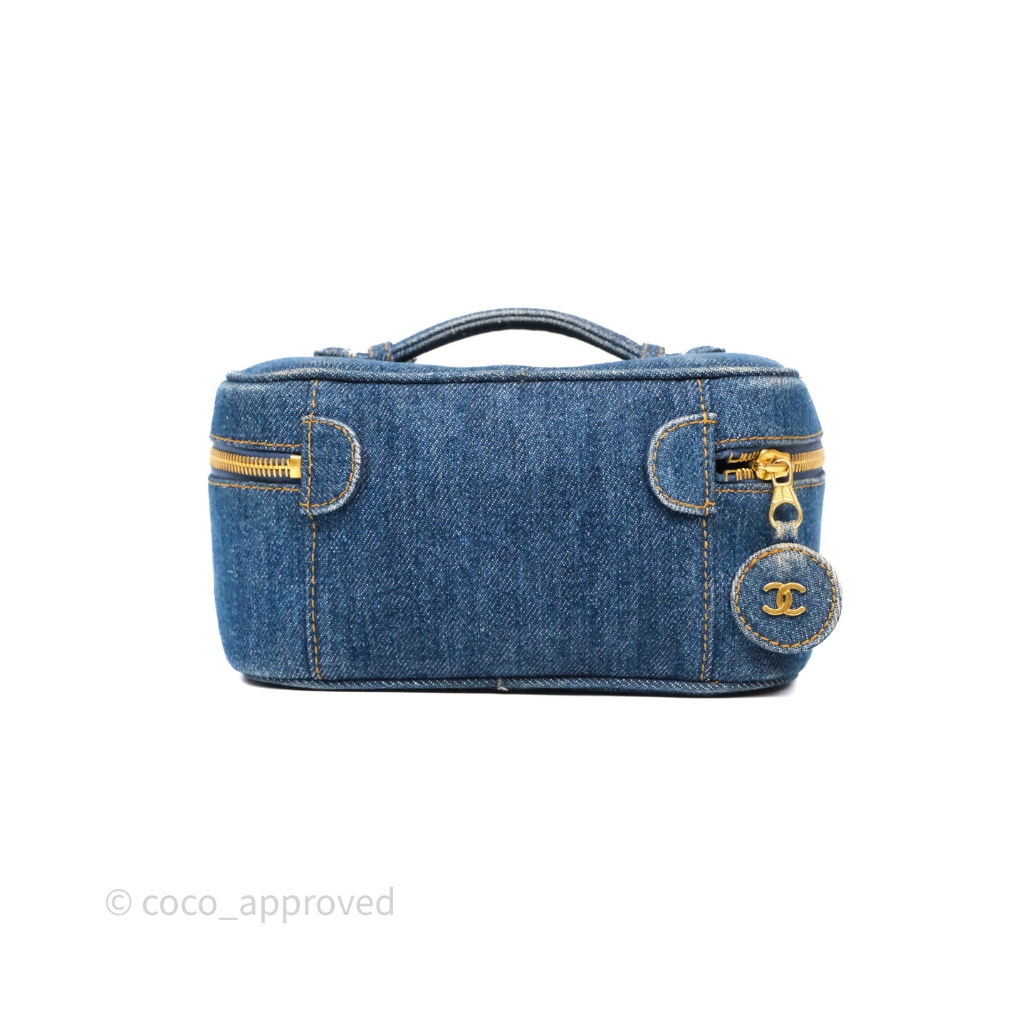 Chanel Vintage Vanity Case Denim Aged Gold Hardware