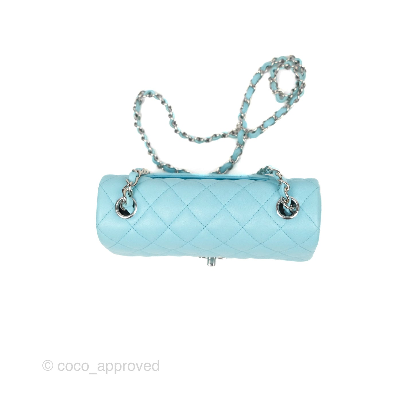 Chanel Quilted Mini Rectangular Flap Neon Blue Lambskin Silver Hardware 21S