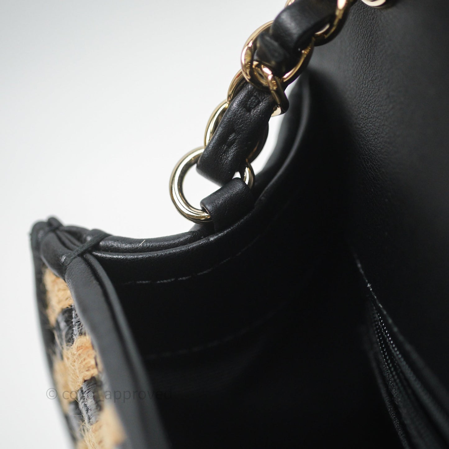 Chanel Quilted Mini Rectangular Flap Raffia Jute Thread Black & Beige Gold Hardware