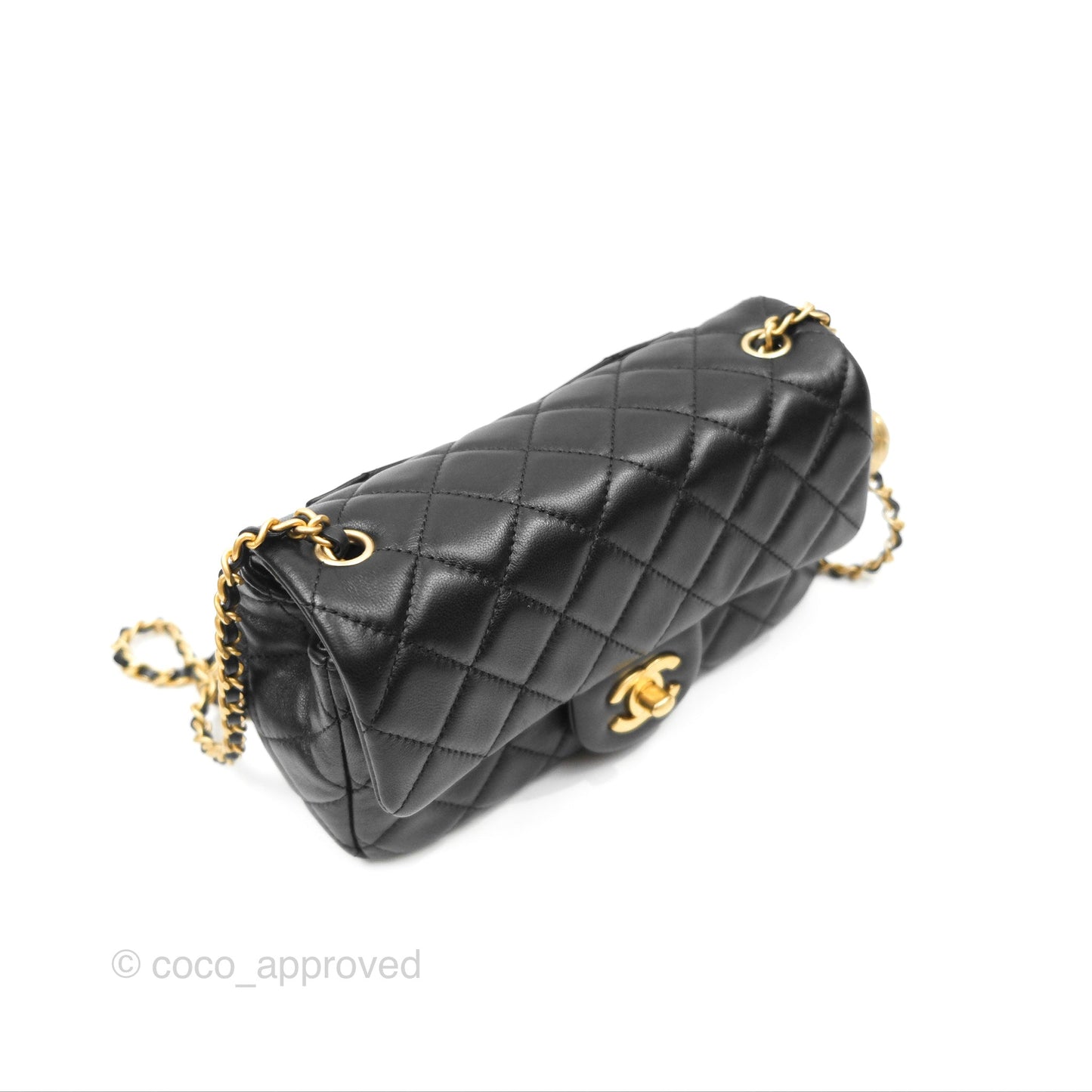 Chanel Pearl Crush Mini Rectangular Quilted Black Lambskin Aged Gold Hardware
