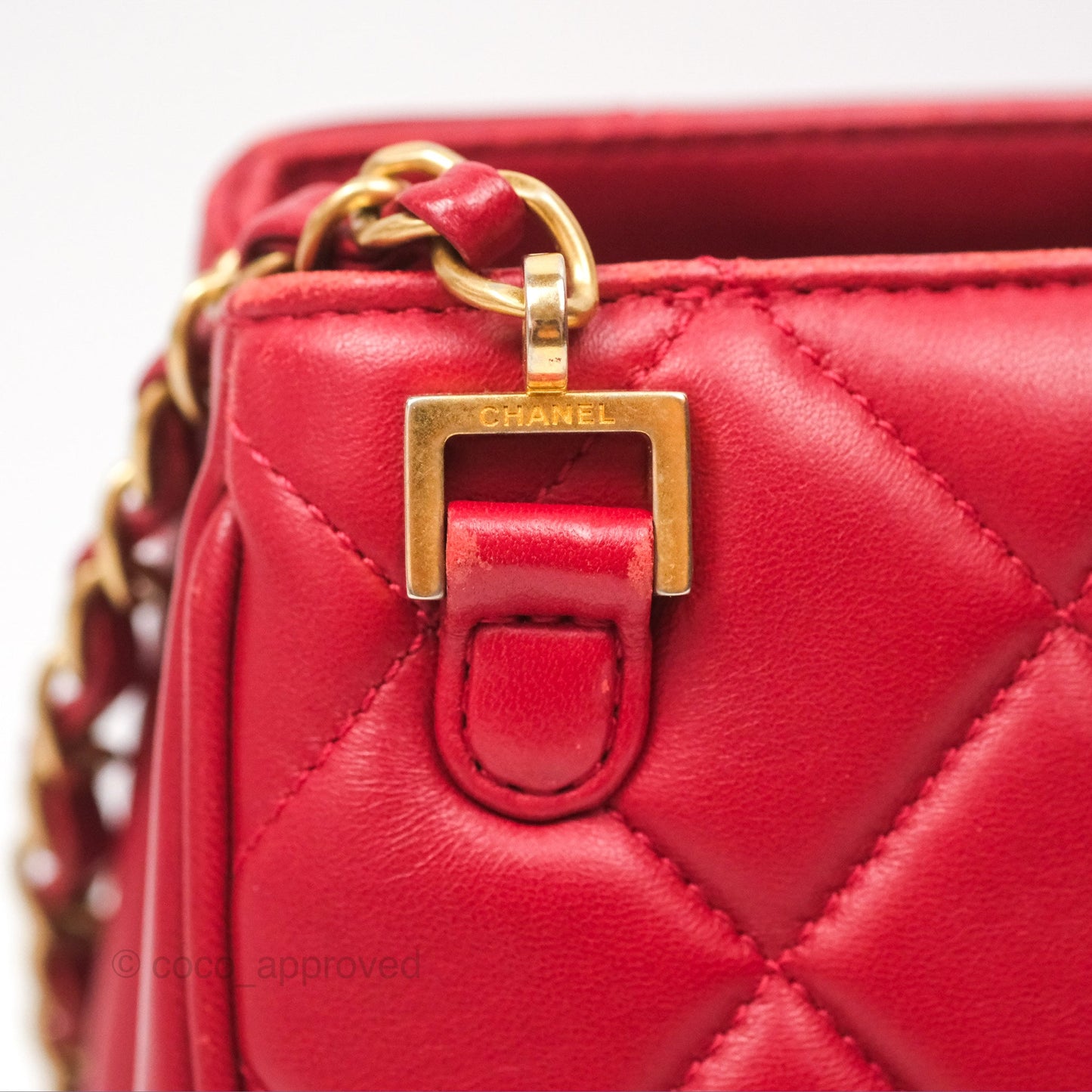 Chanel Tote Bag Red Lambskin Aged Gold Hardware