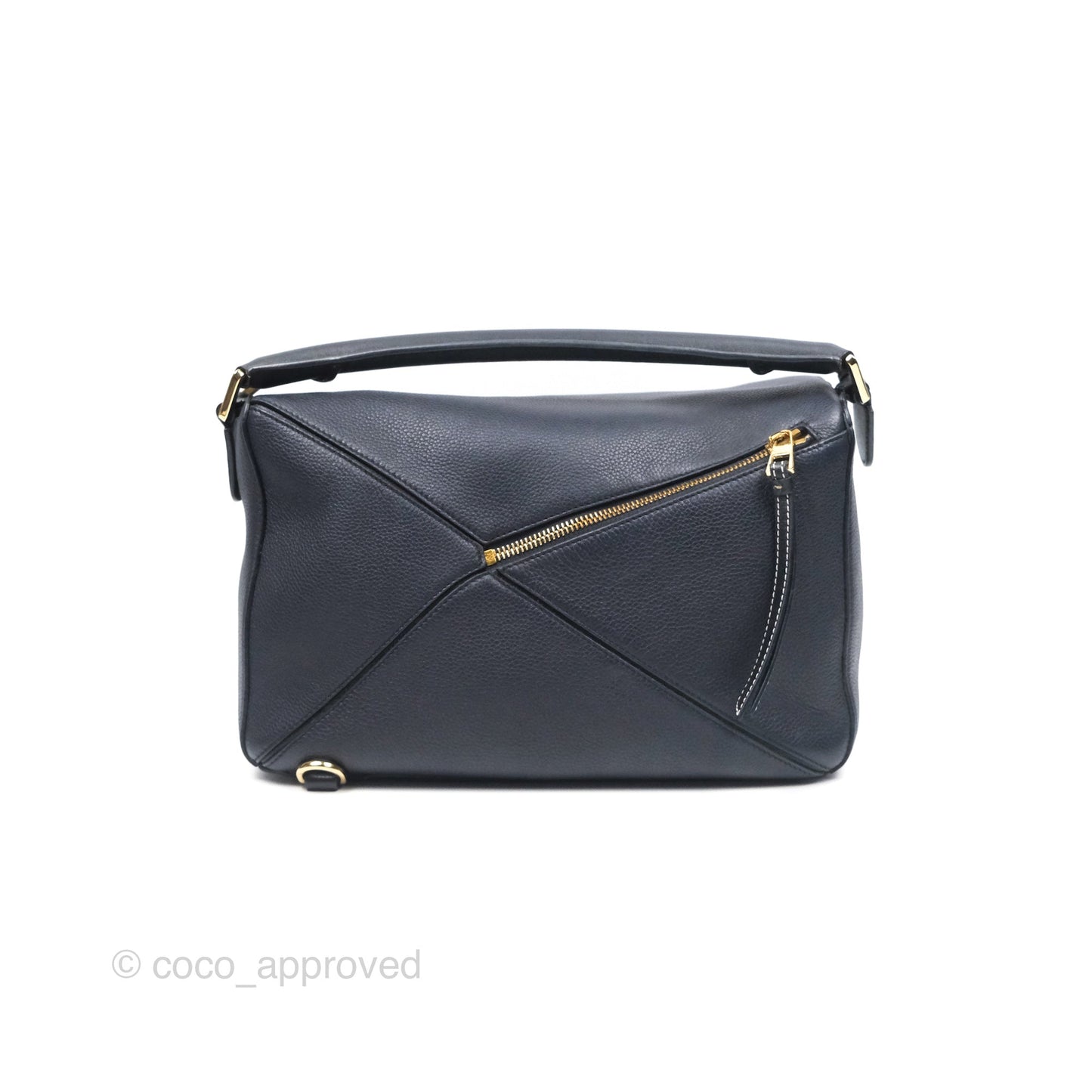 Loewe Medium Puzzle Bag Navy Calfskin Gold Hardware