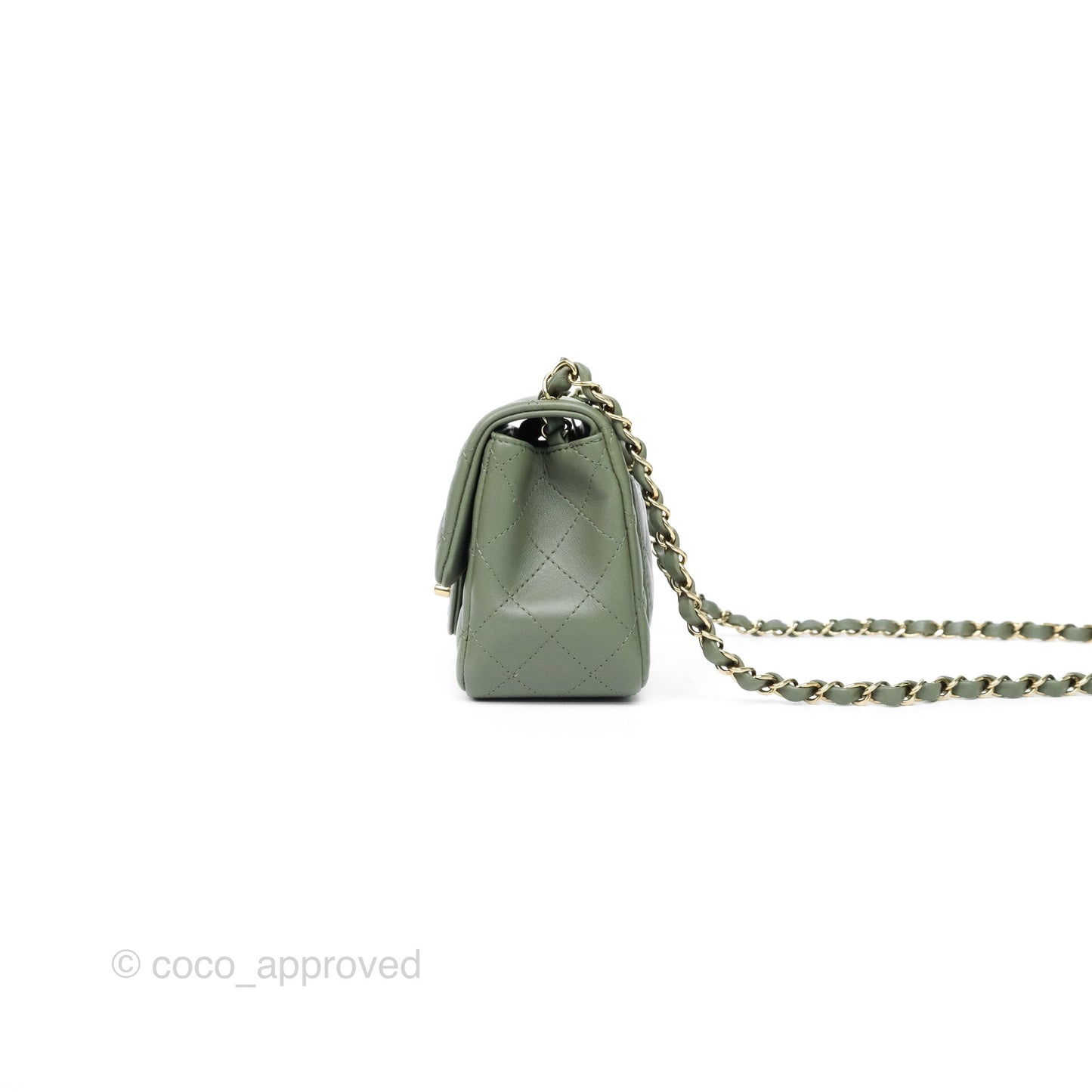Chanel Mini Square Flap Quilted Olive Green Lambskin Gold Hardware