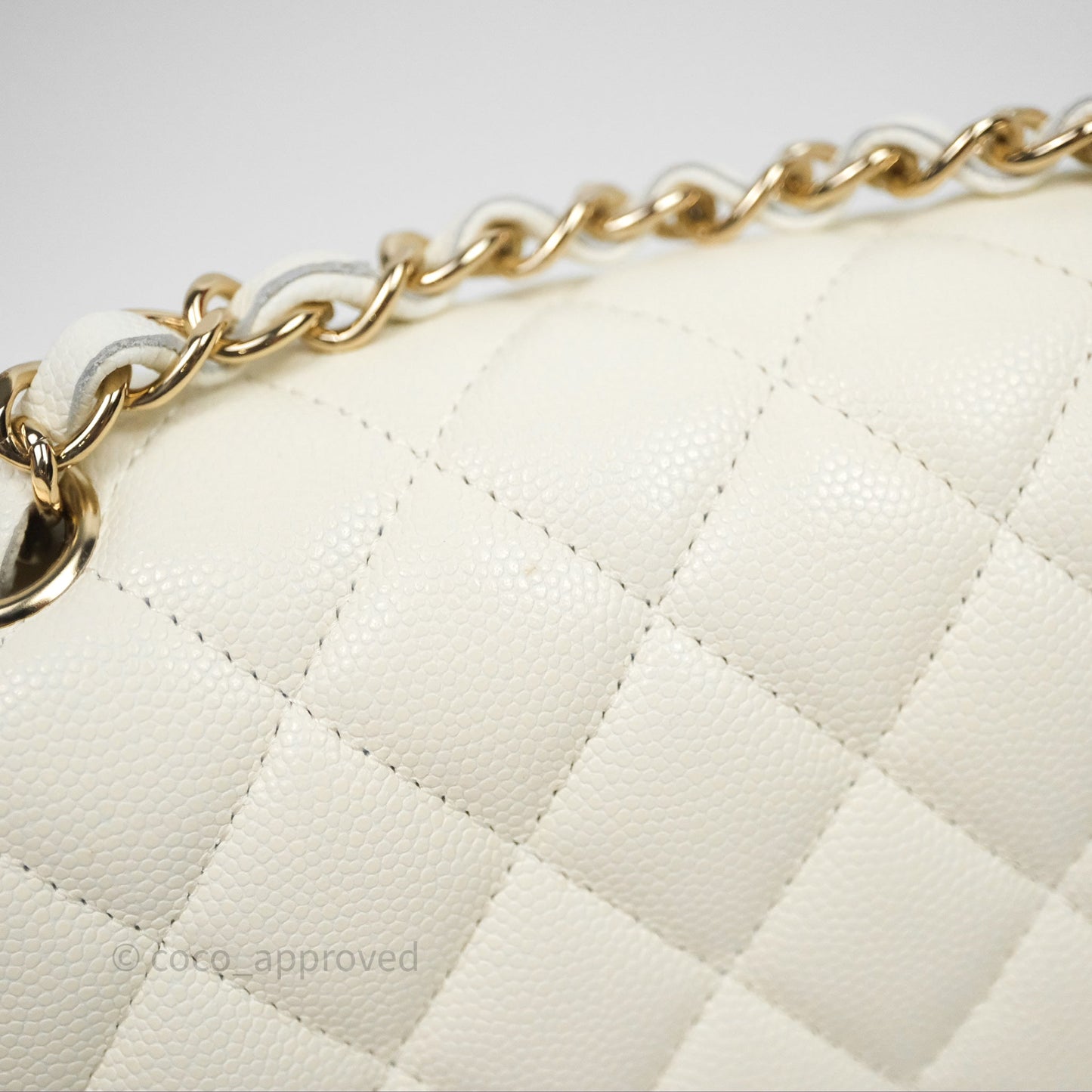 Chanel Classic M/L Medium Flap Quilted Ivory White Caviar Gold Hardware
