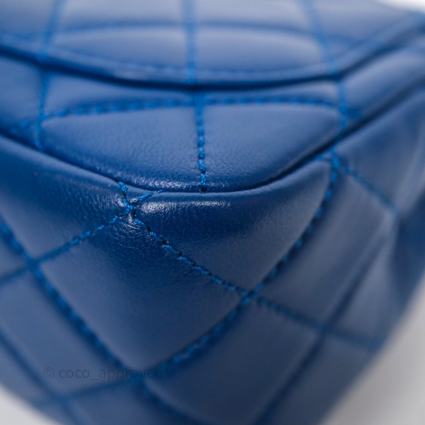 Chanel Pearl Crush Mini Square Quilted Blue Lambskin Aged Gold Hardware