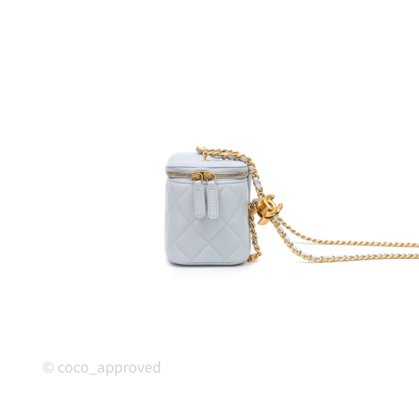 Chanel Vanity with Adjustable Chain Blue Lambskin Aged Gold Hardware