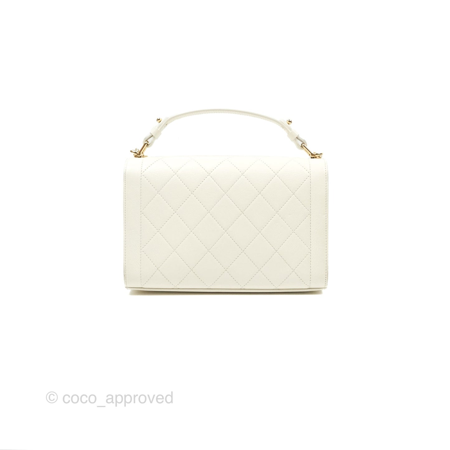 Chanel Quilted Label Click Flap Bag White Grained Calfskin Gold Hardware