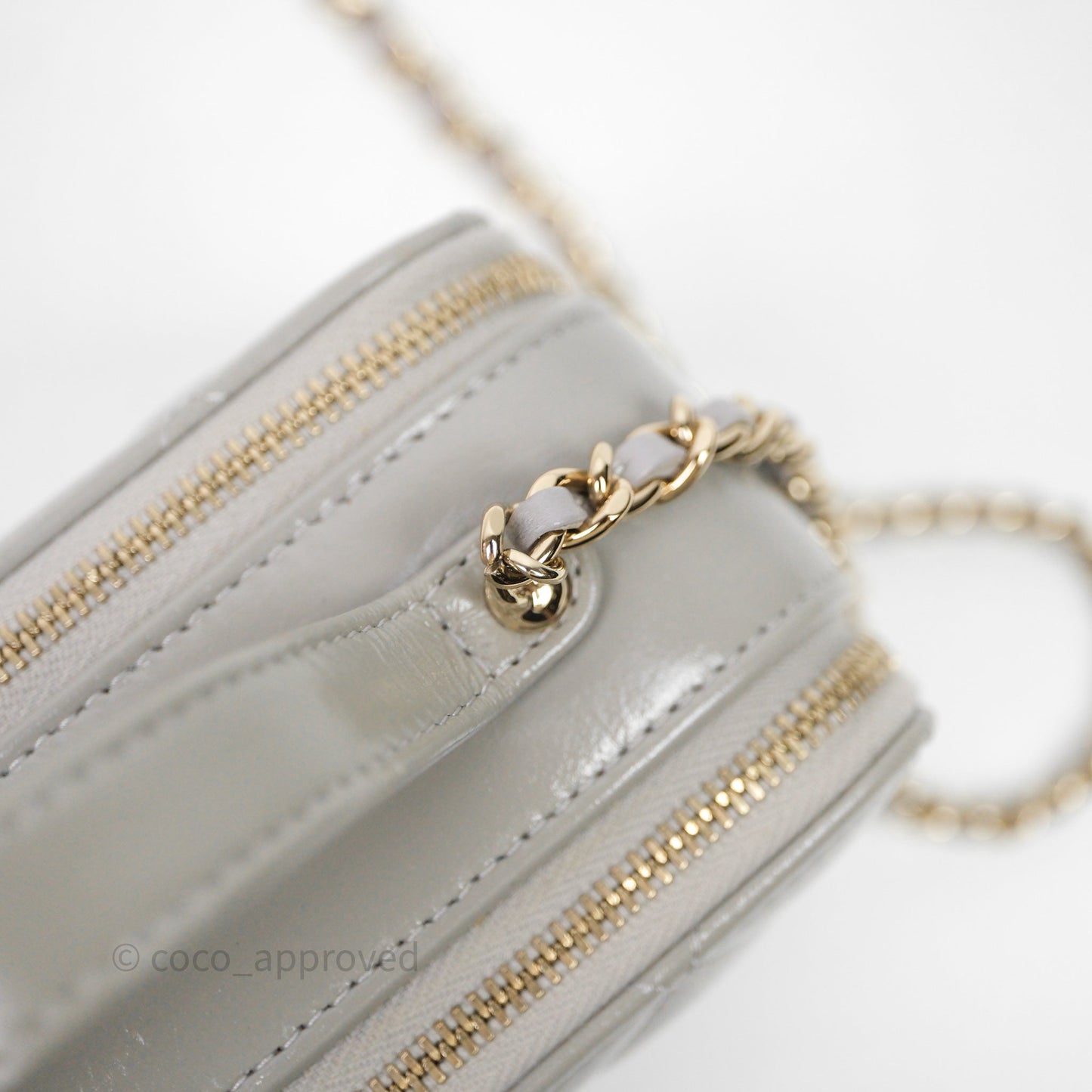 Chanel Mini Top Handle Camera Case Grey Shiny Calfskin Gold Hardware 22B