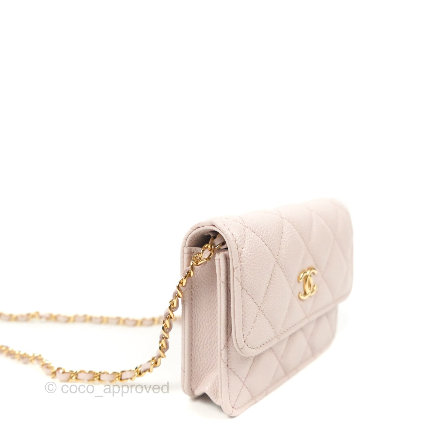 Chanel Miss Coco Clutch With Chain Quilted Lilac Pink Caviar Gold Hardware