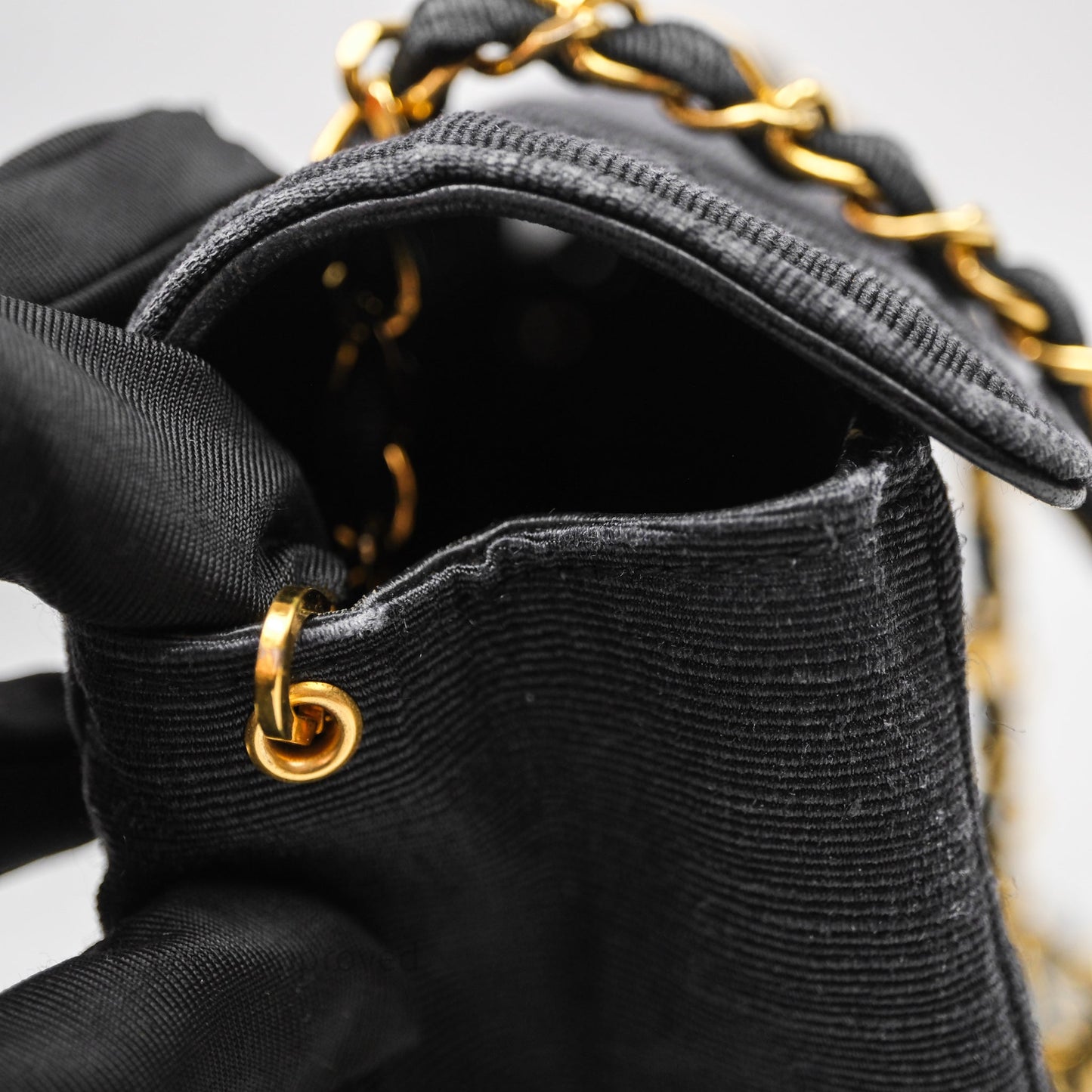 Chanel Vintage Small Flap Bag Black Grosgrain 24K Gold Hardware