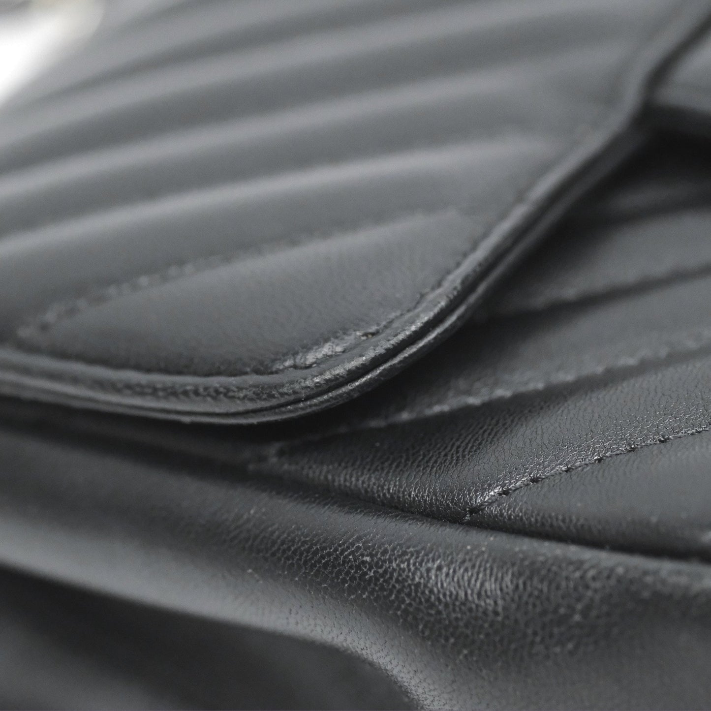 Chanel Mini Square Black Chevron Lambskin Silver Hardware