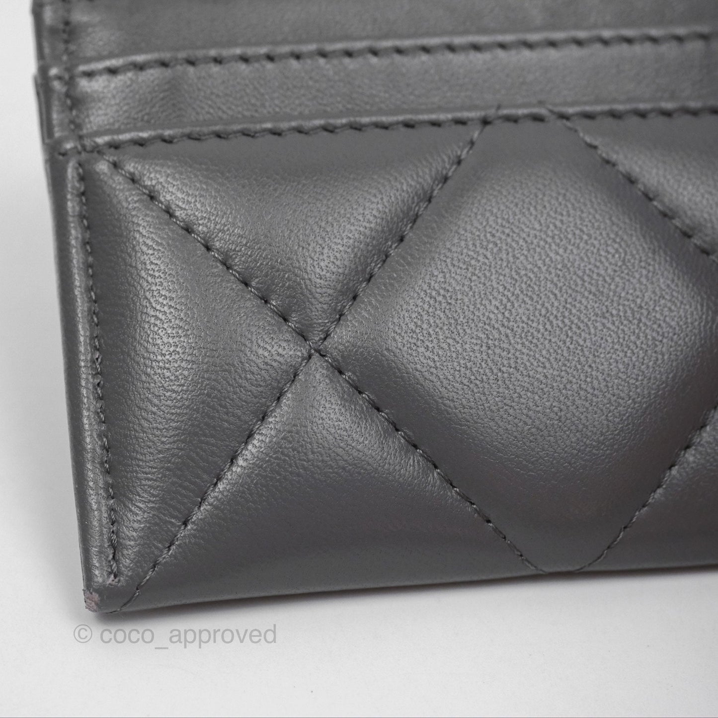 Chanel 19 Quilted Grey Flat Card Holder Silver Hardware
