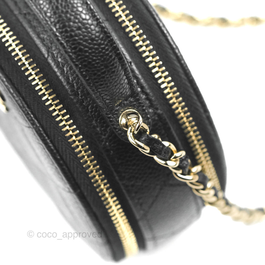 Chanel Mini Round Vanity Bag Handle With Care Black Caviar 22C