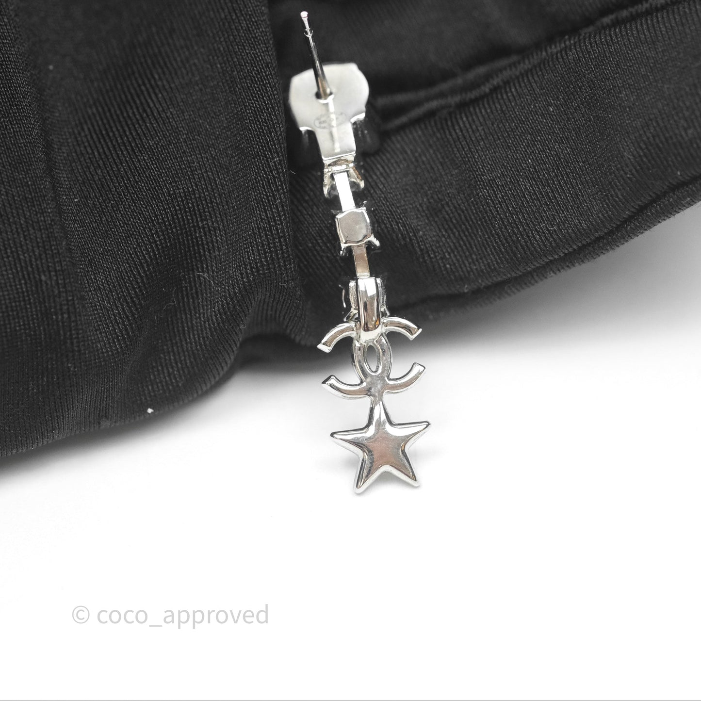 Chanel Crystal CC Star Drop Earrings Sliver Tone 20P