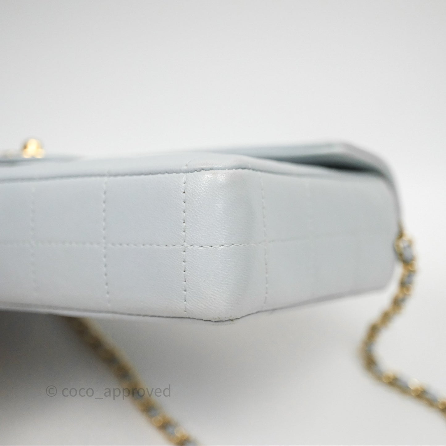 Chanel East West Chocolate Bar Flap Bag Blue Lambskin 24K Gold Hardware