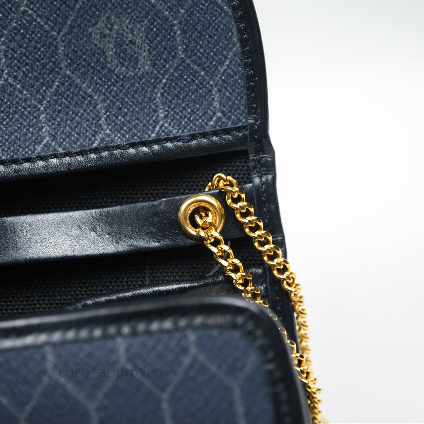 Christian Dior Vintage Honeycomb Flap Bag Navy Gold Hardware