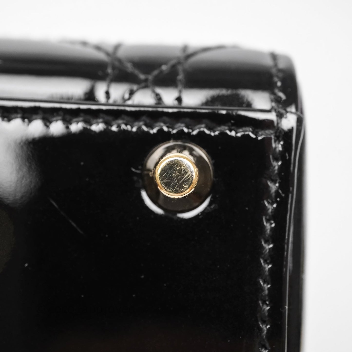 Christian Dior Mini Lady Dior Black Cannage Patent Gold Hardware