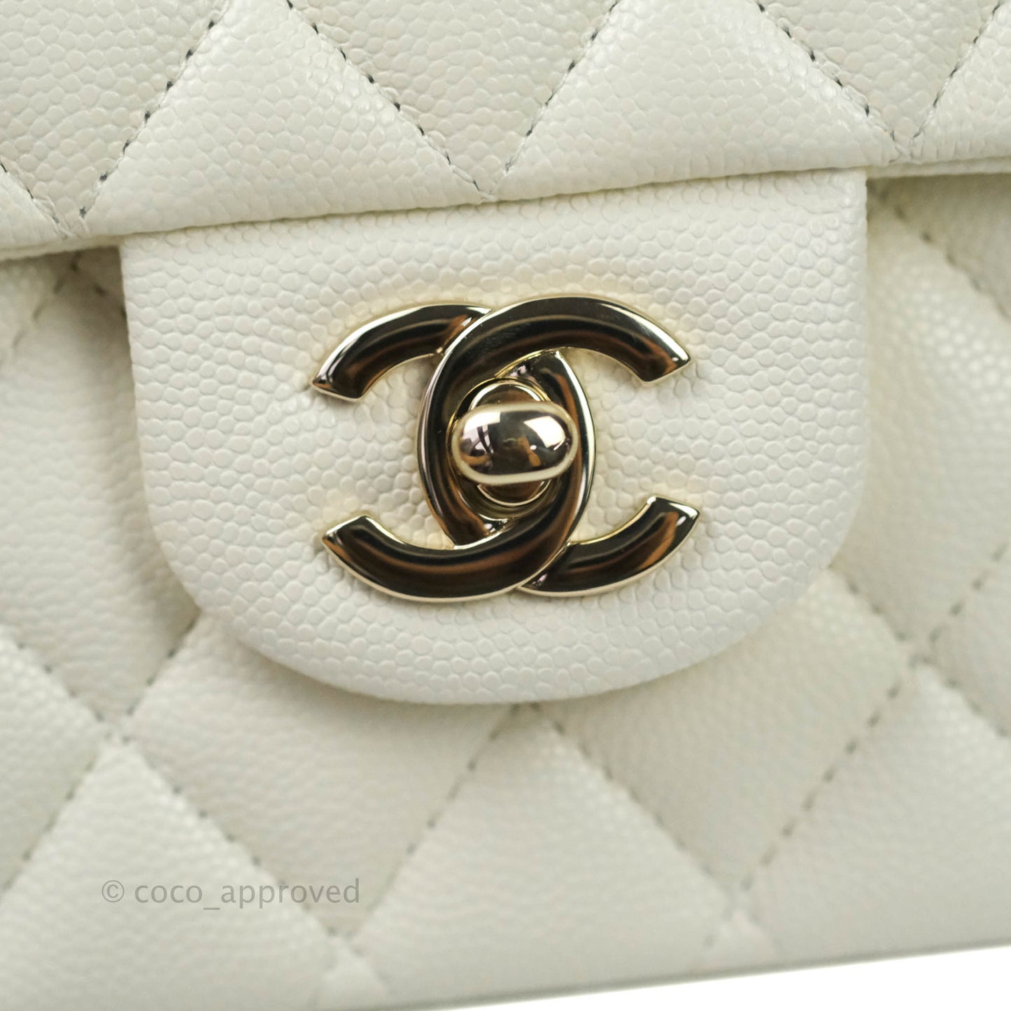 Chanel Classic M/L Medium Double Flap Ivory White Caviar Gold Hardware