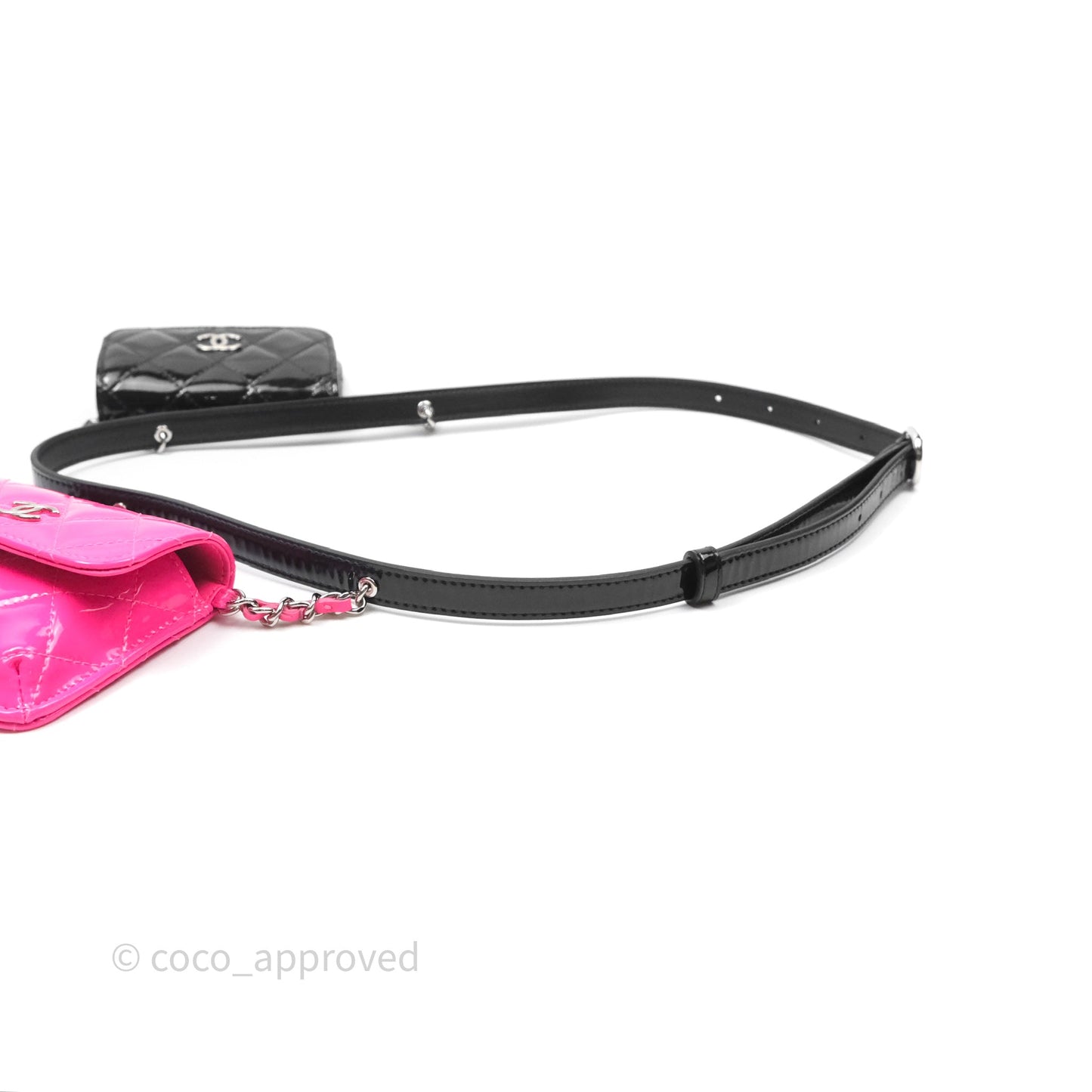 Chanel Double Waist Belt Bag Patent Pink / Black Silver Hardware
